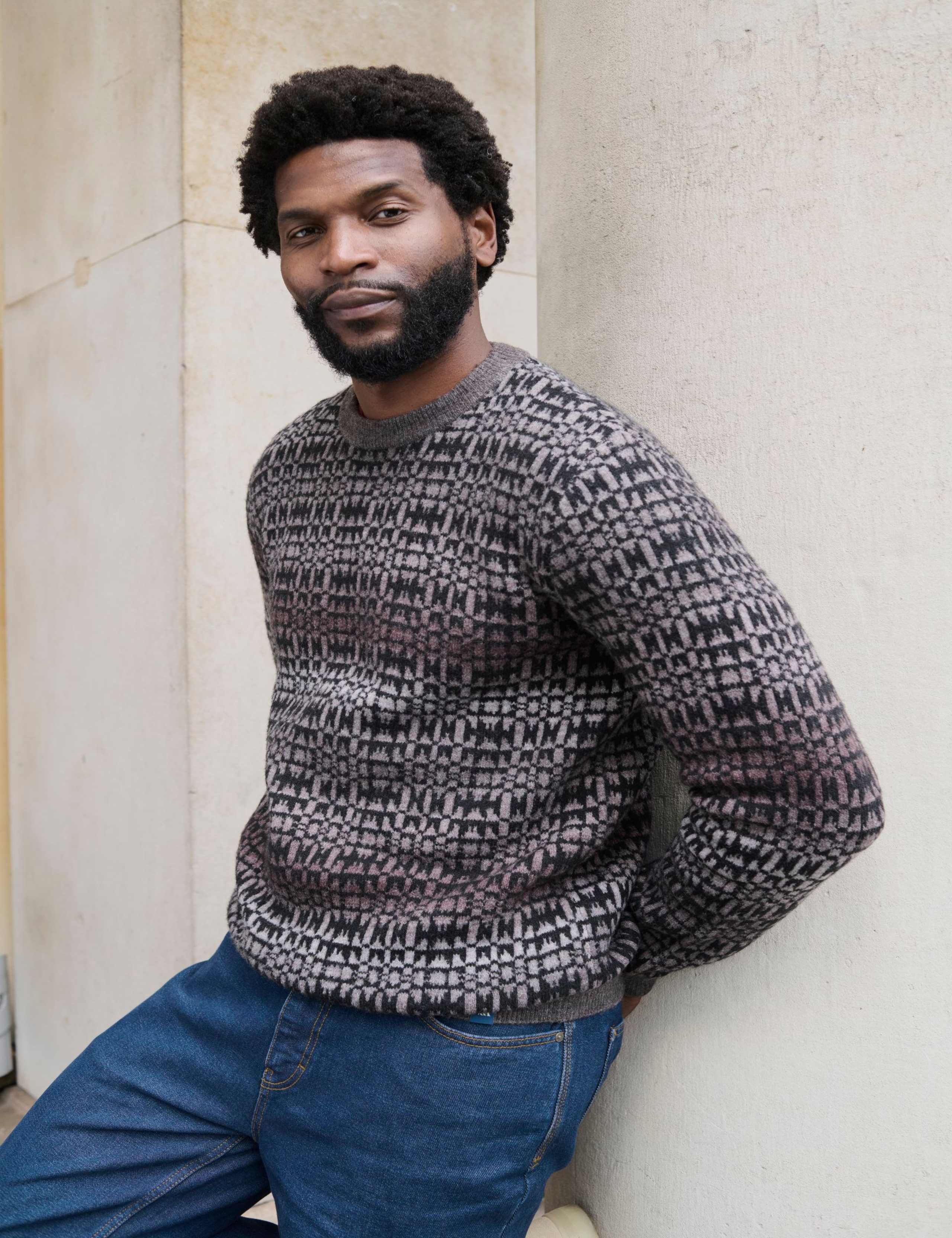 Textured Crew Neck Jumper with Wool