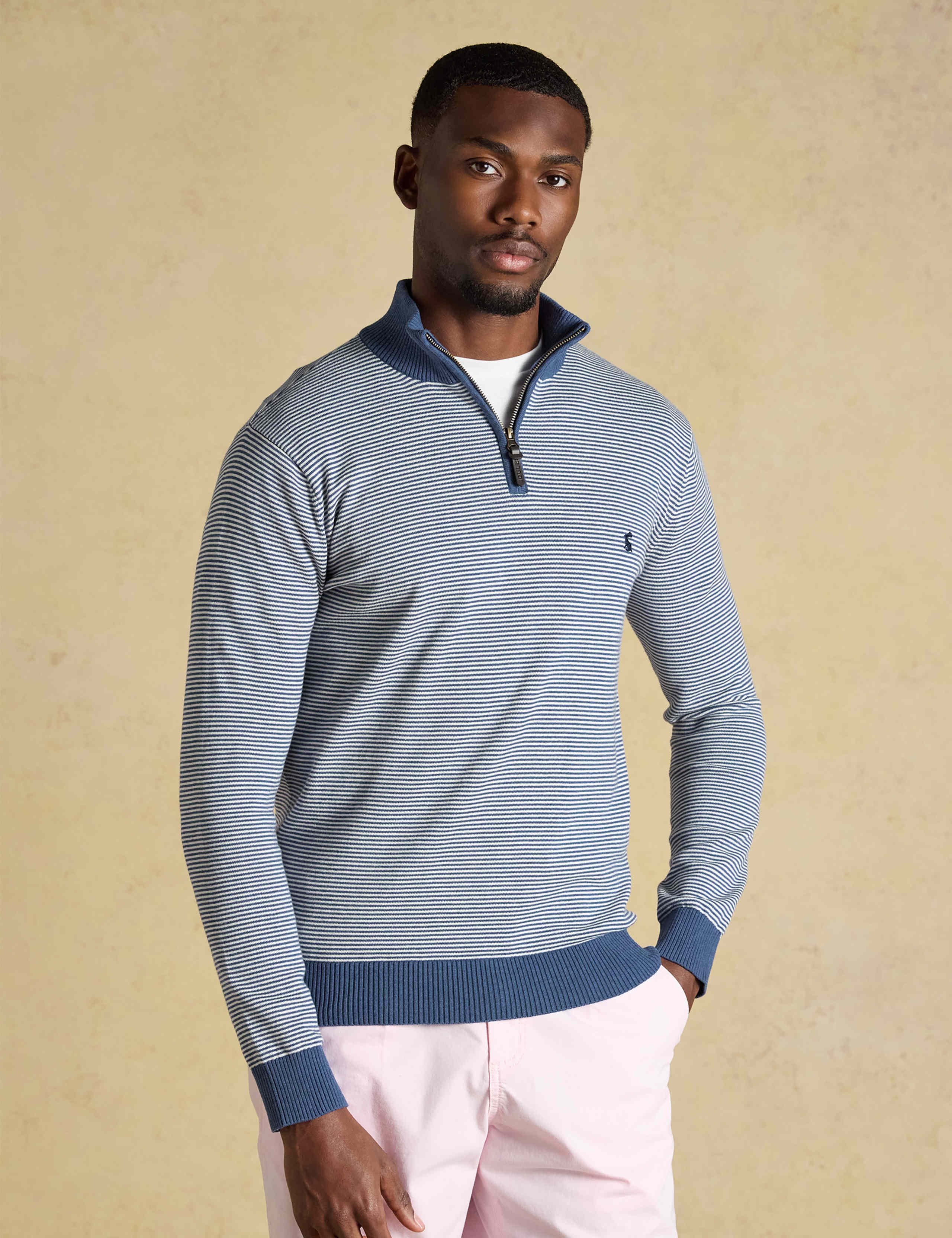 Pure Cotton Striped Quarter Zip Jumper