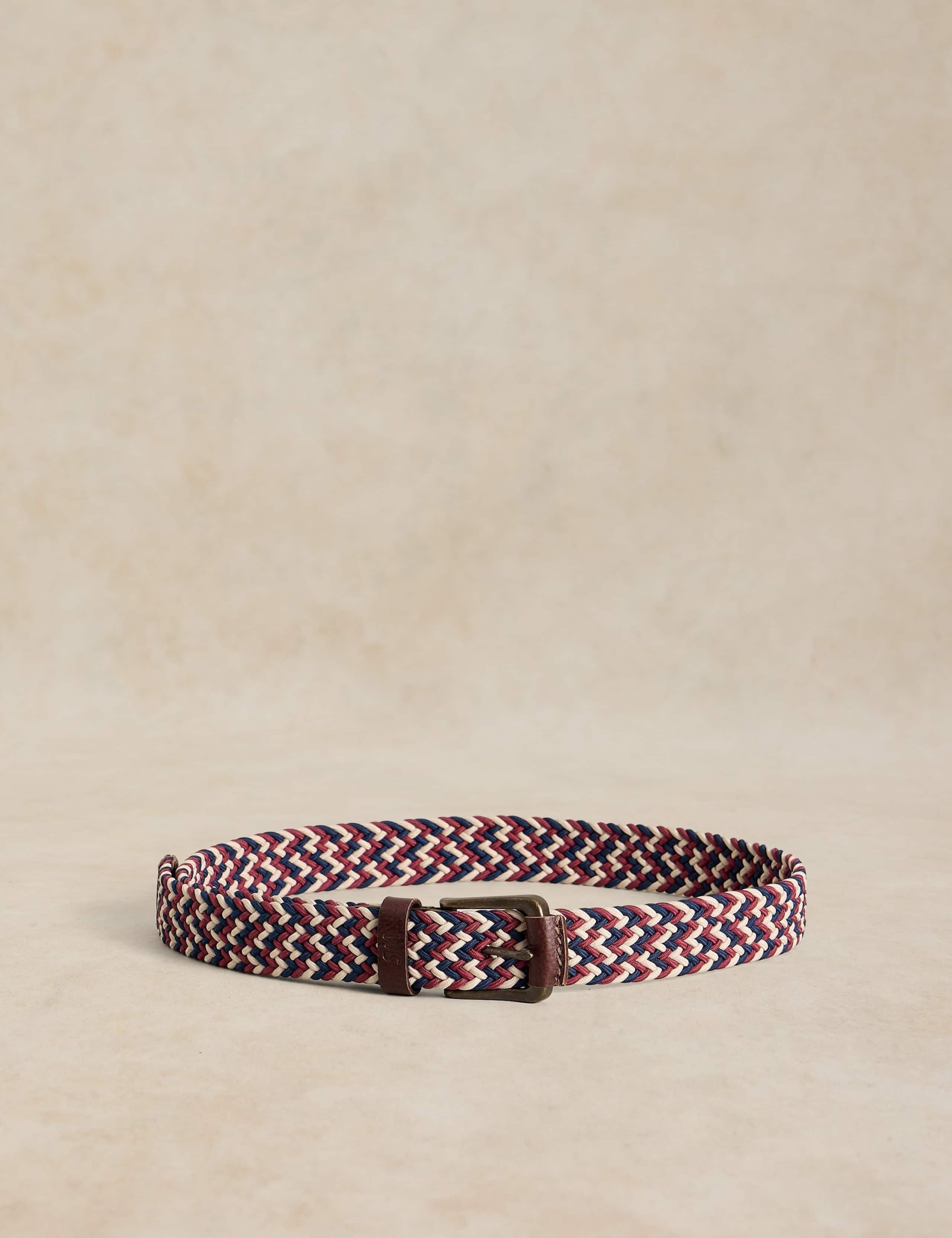 Leather Trim Woven Elasticated Belt