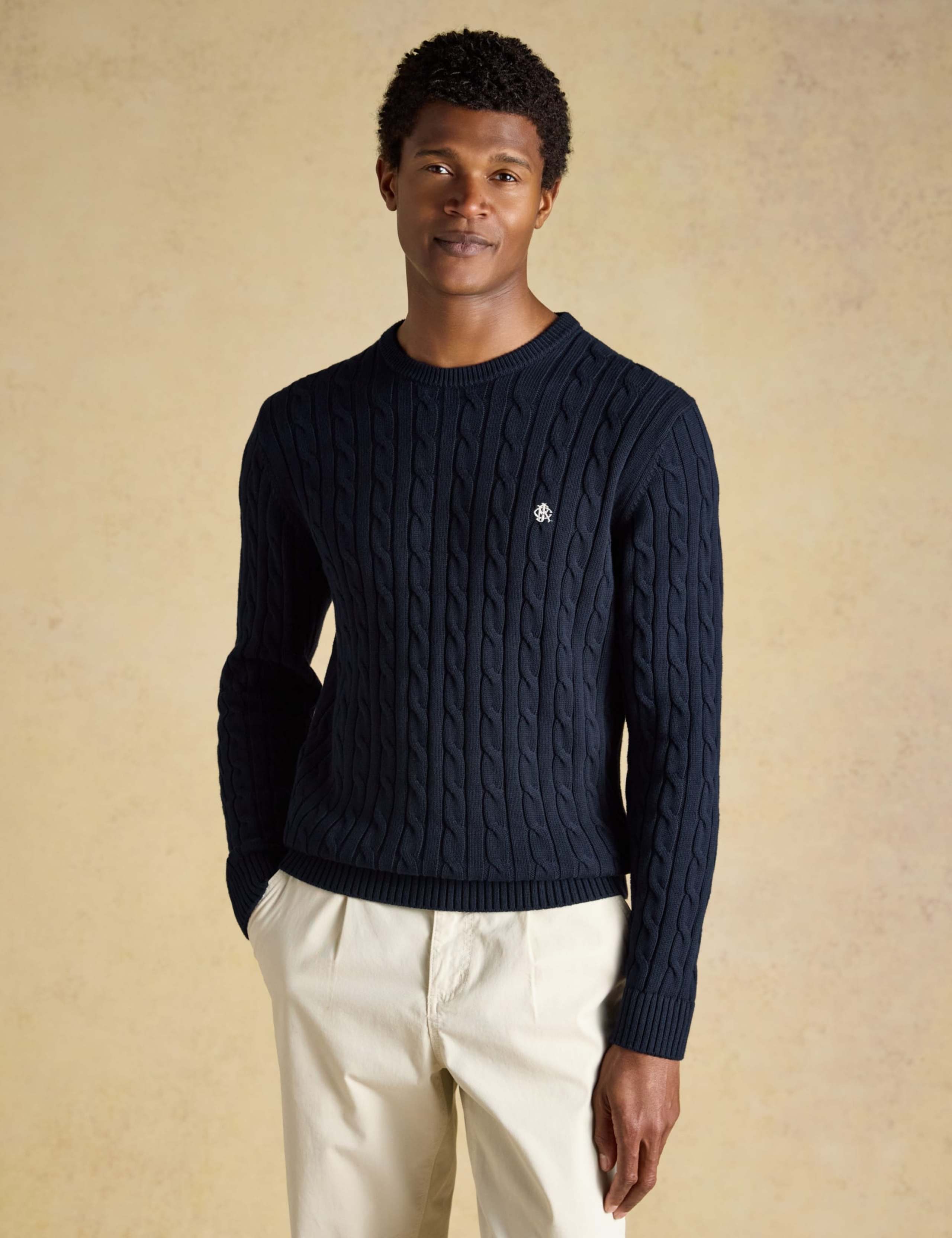 Pure Cotton Cable Knit Crew Neck Jumper