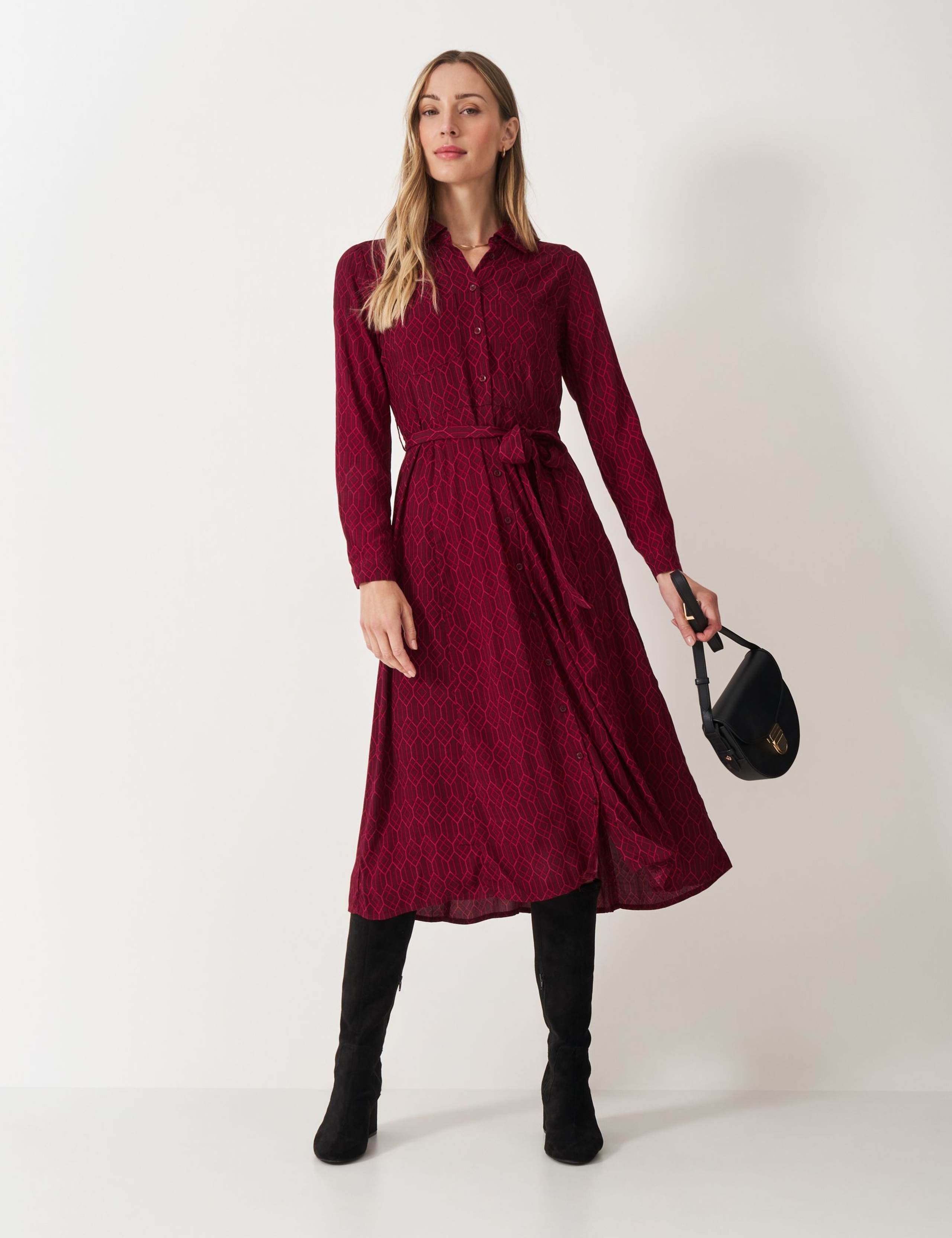 Floral Belted Midi Shirt Dress