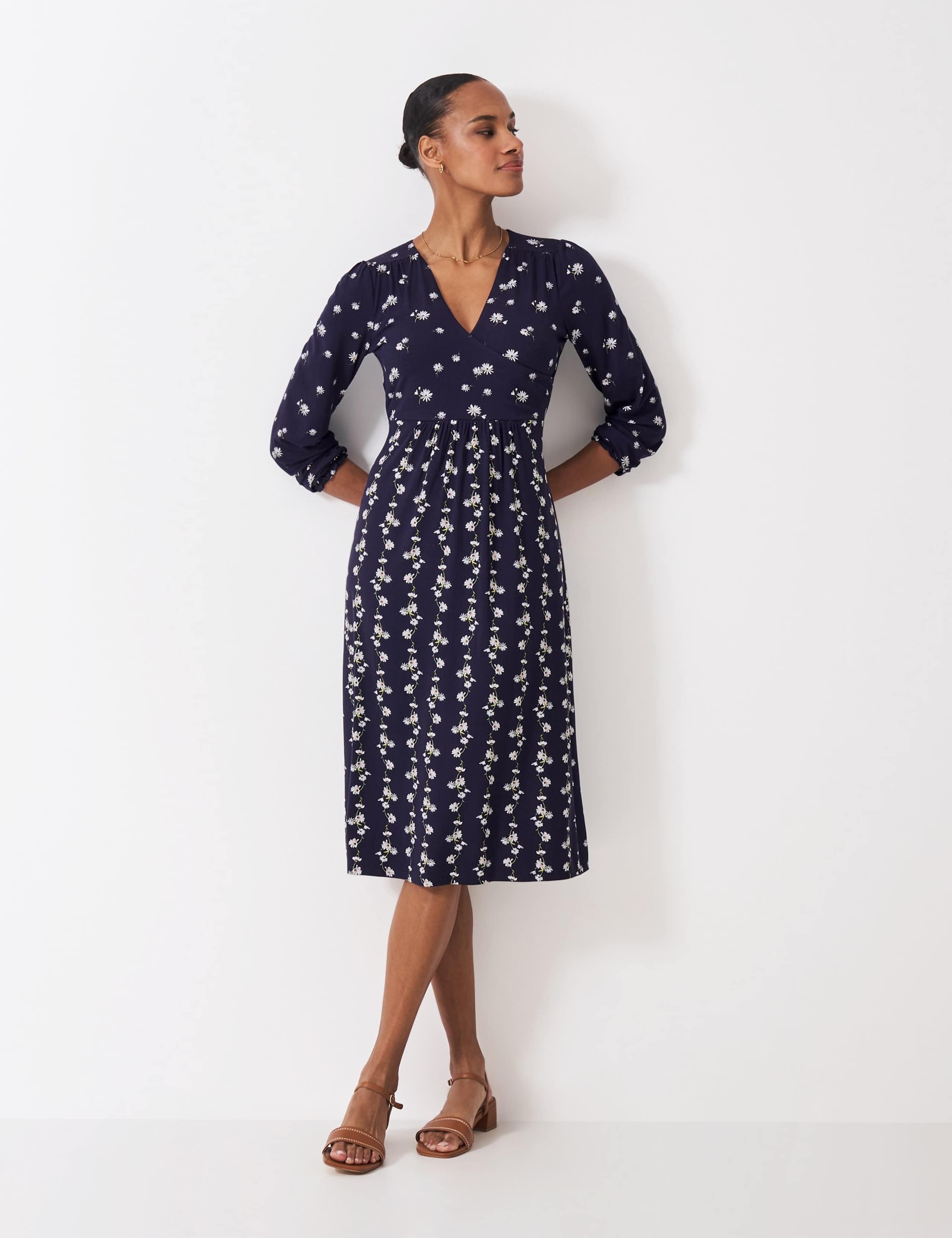 Jersey Floral Midi Wrap Dress