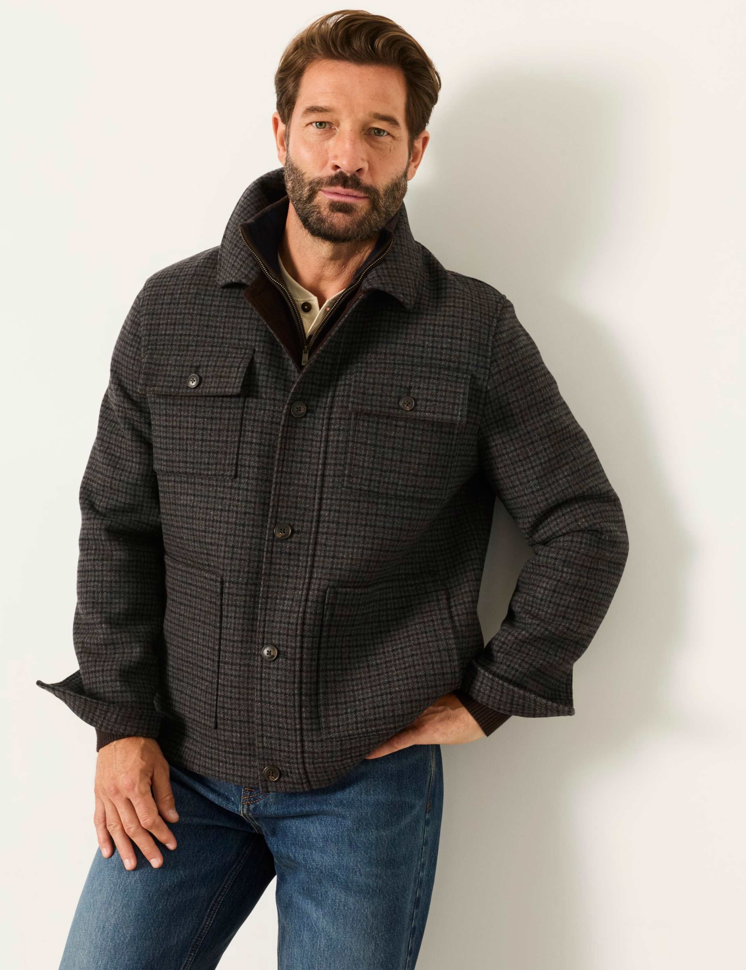 Wool Blend Checked Barn Jacket