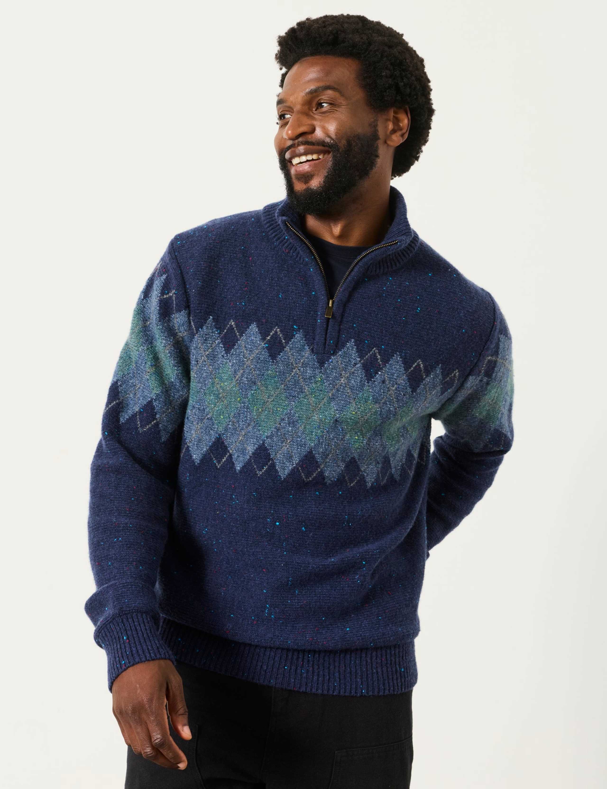 Argyle Half Zip Knitted Jumper