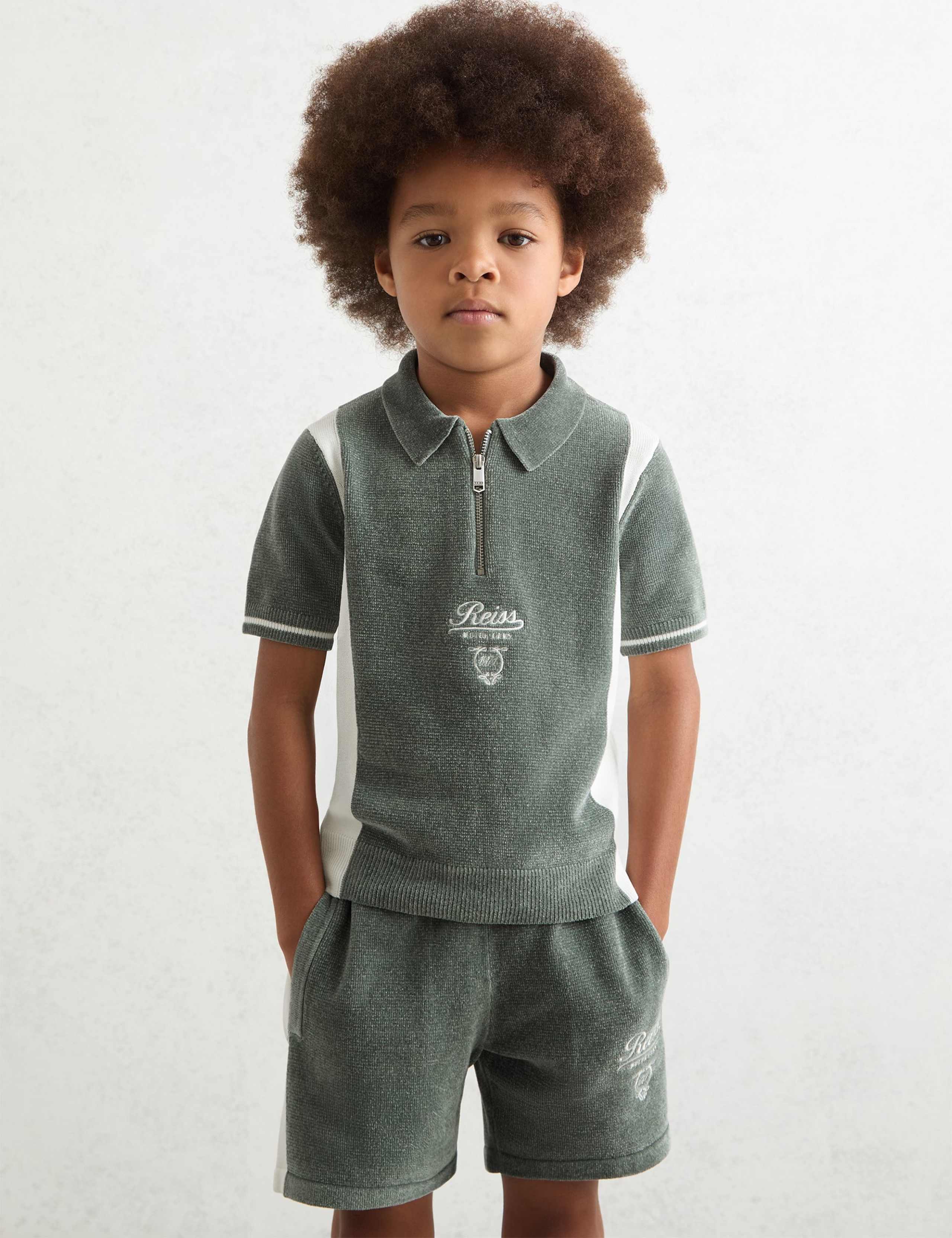 Pure Wool Side Stripe Half Zip Polo Shirt (3-14 Yrs)