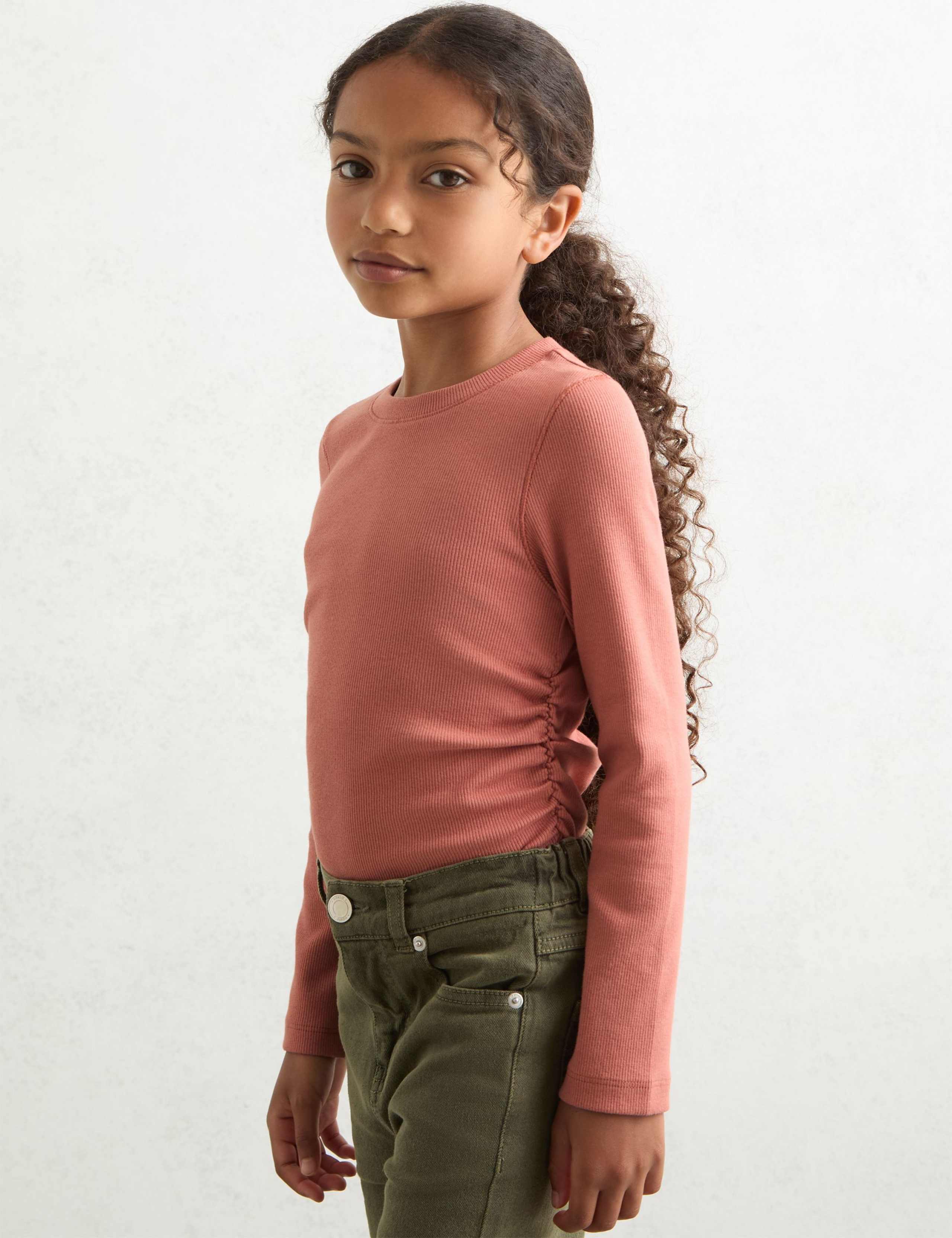 Cotton Rich Ribbed Ruched T-Shirt (4-14 Yrs)