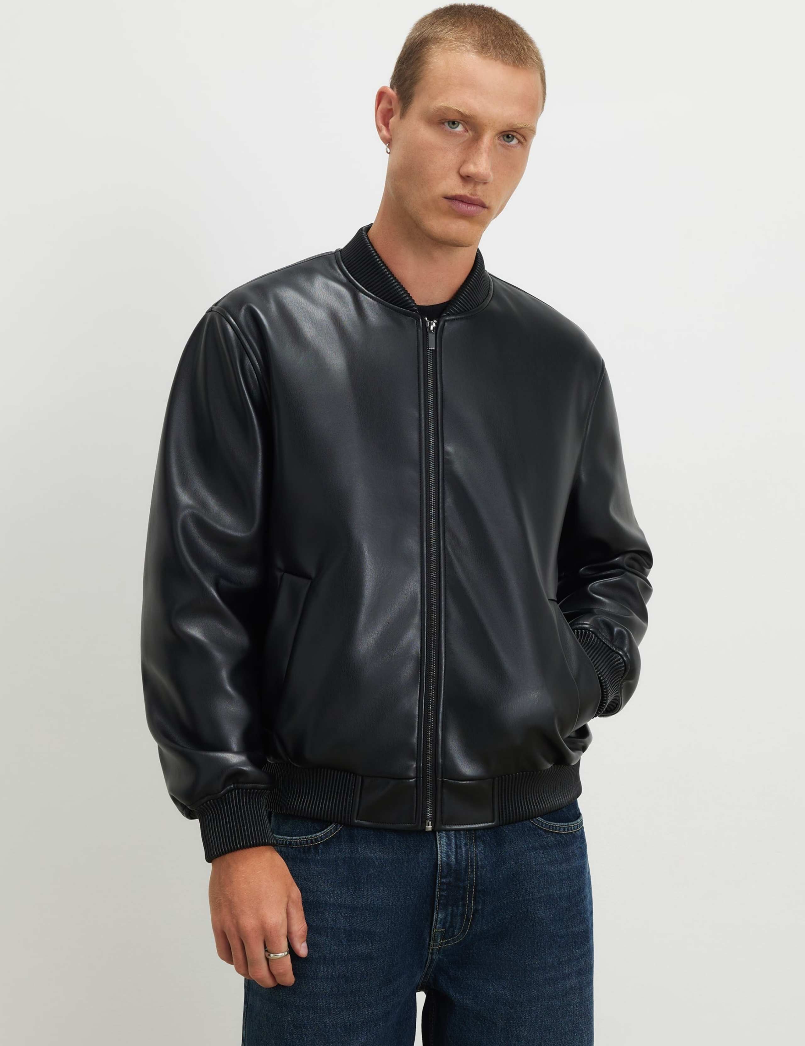 Faux Leather Bomber Jacket