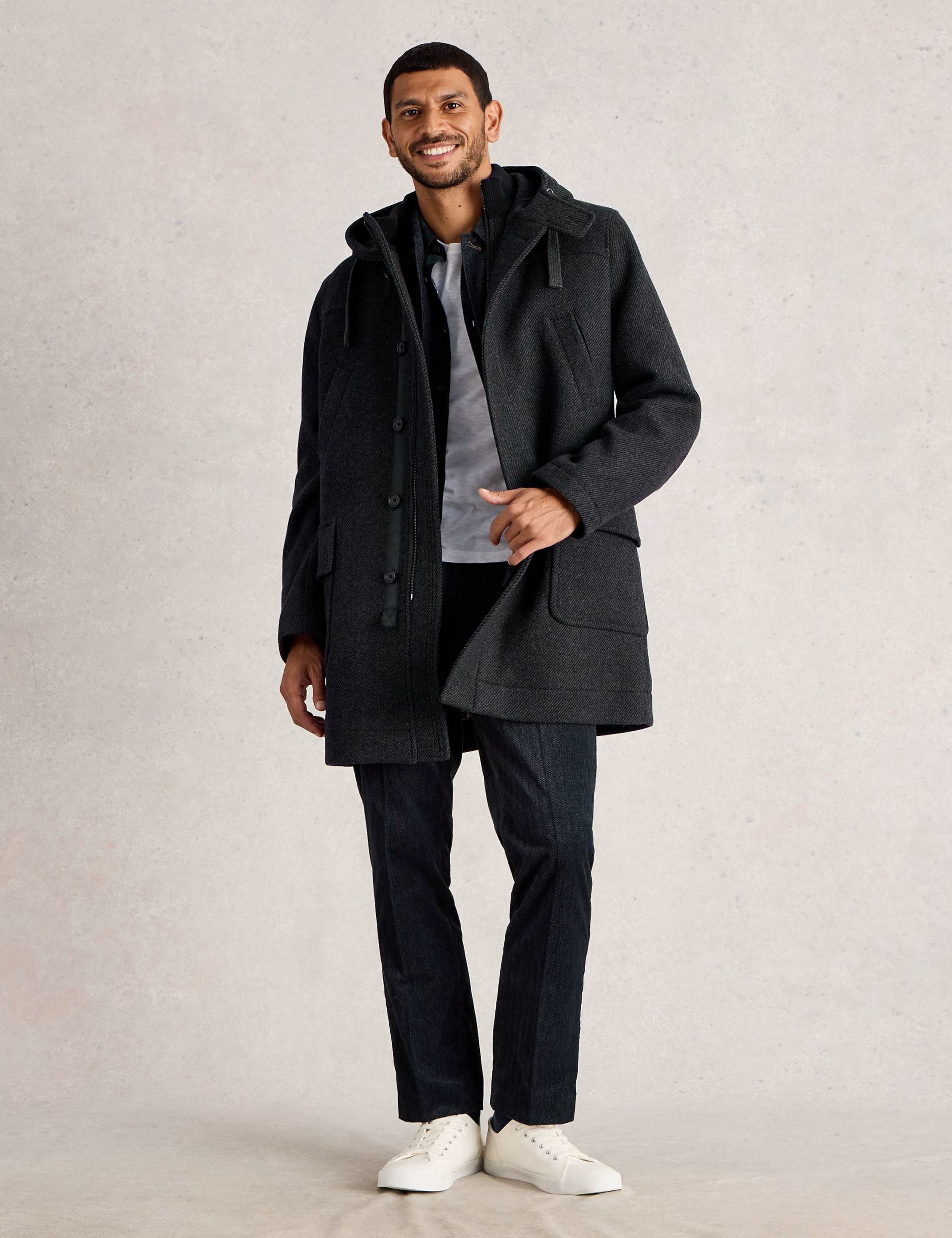 Wool Blend Hooded Overcoat