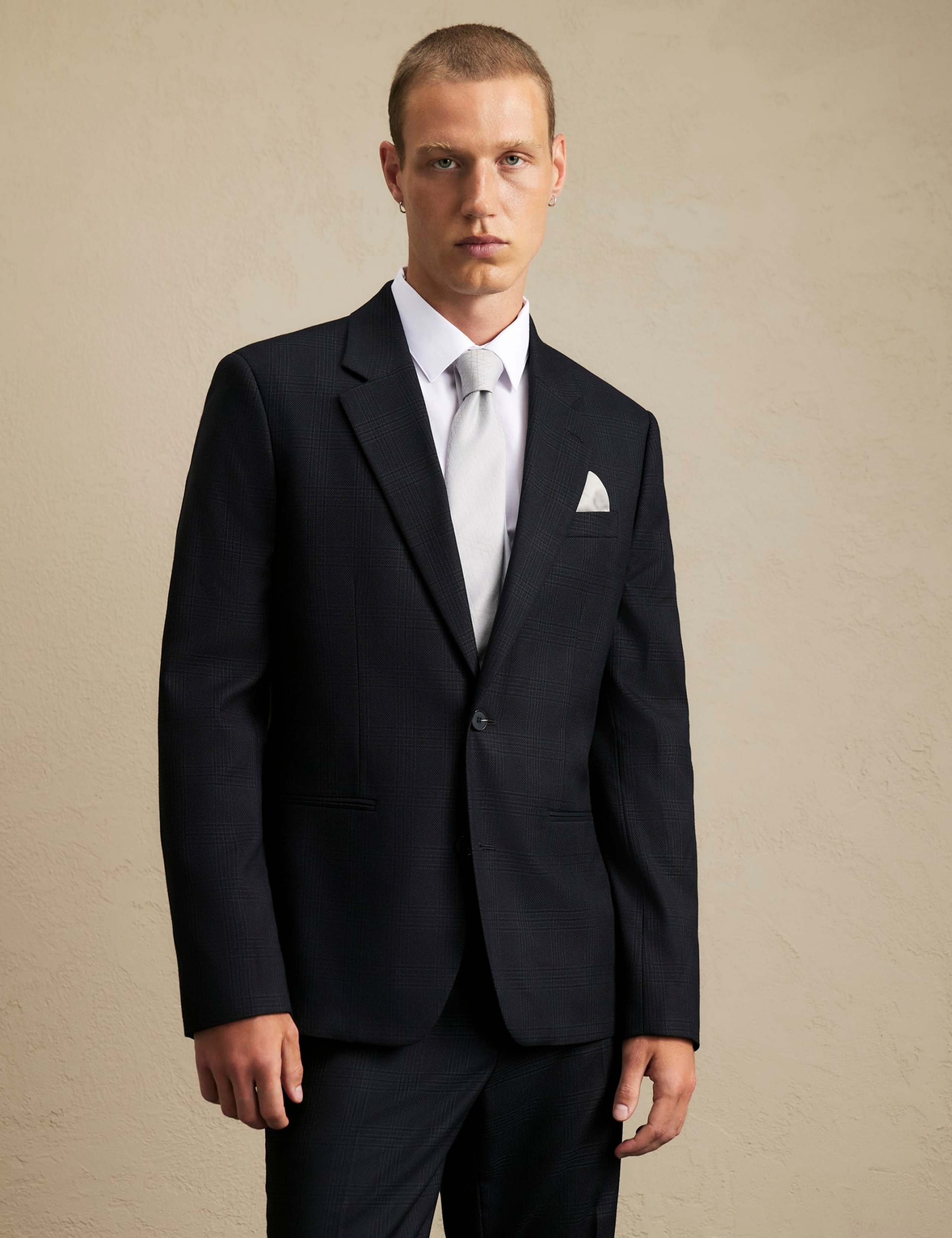 Slim Fit Checked Single Breasted Suit Jacket