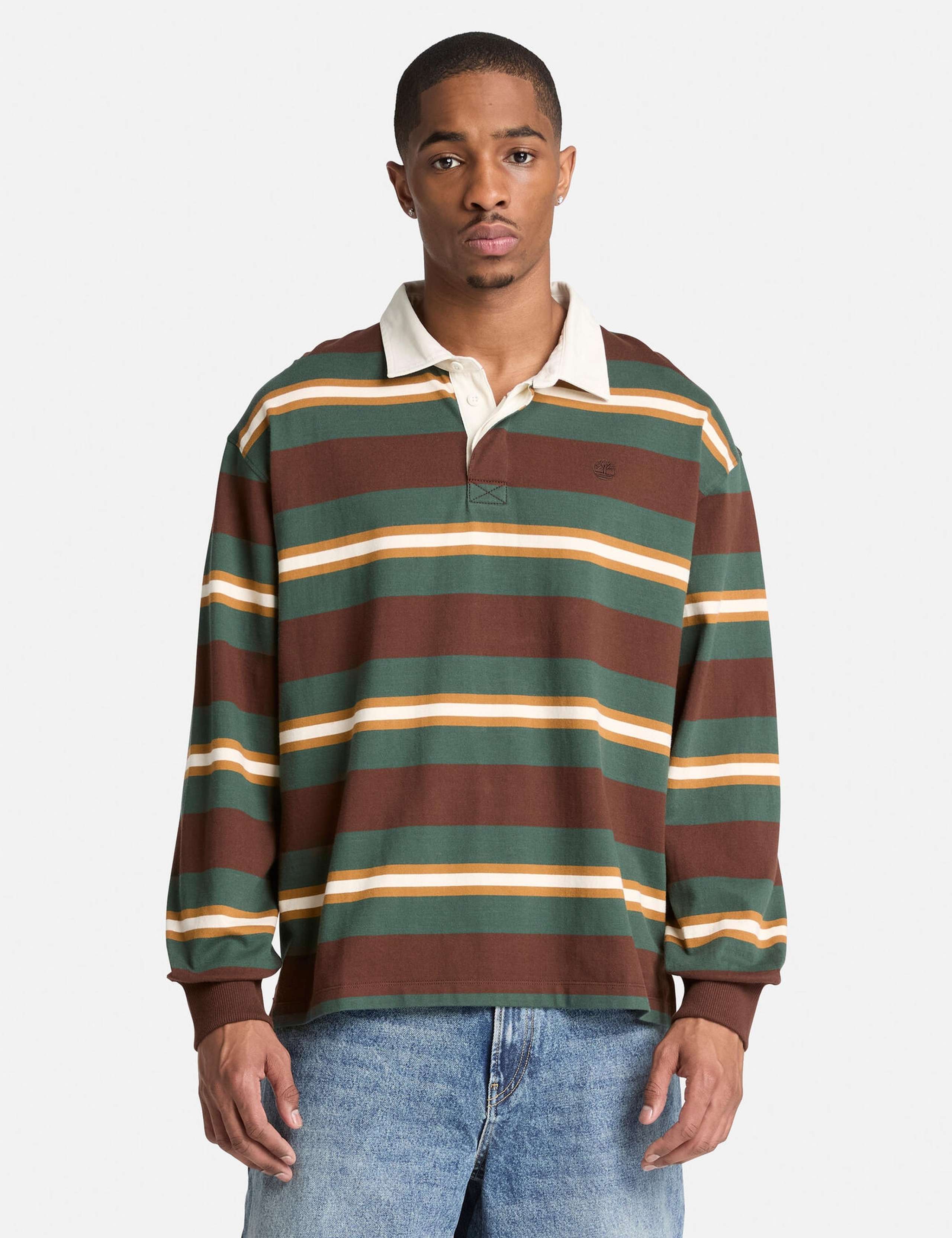 Cotton Striped Long Sleeve Polo Top