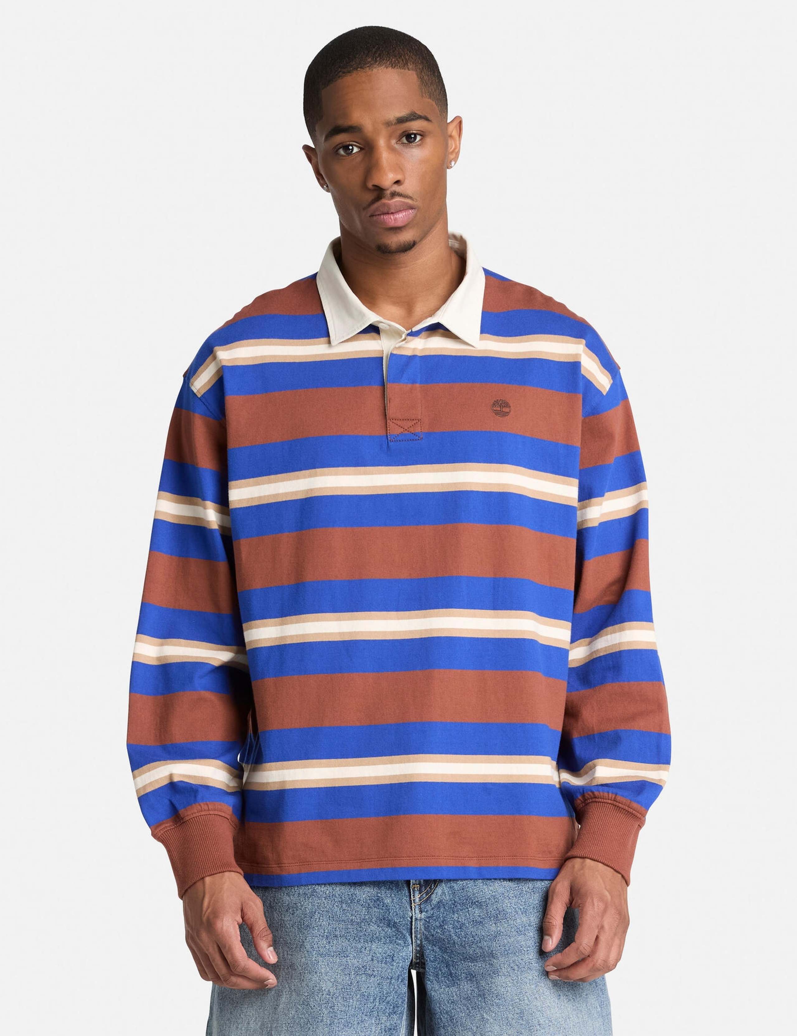 Cotton Striped Long Sleeve Polo Top