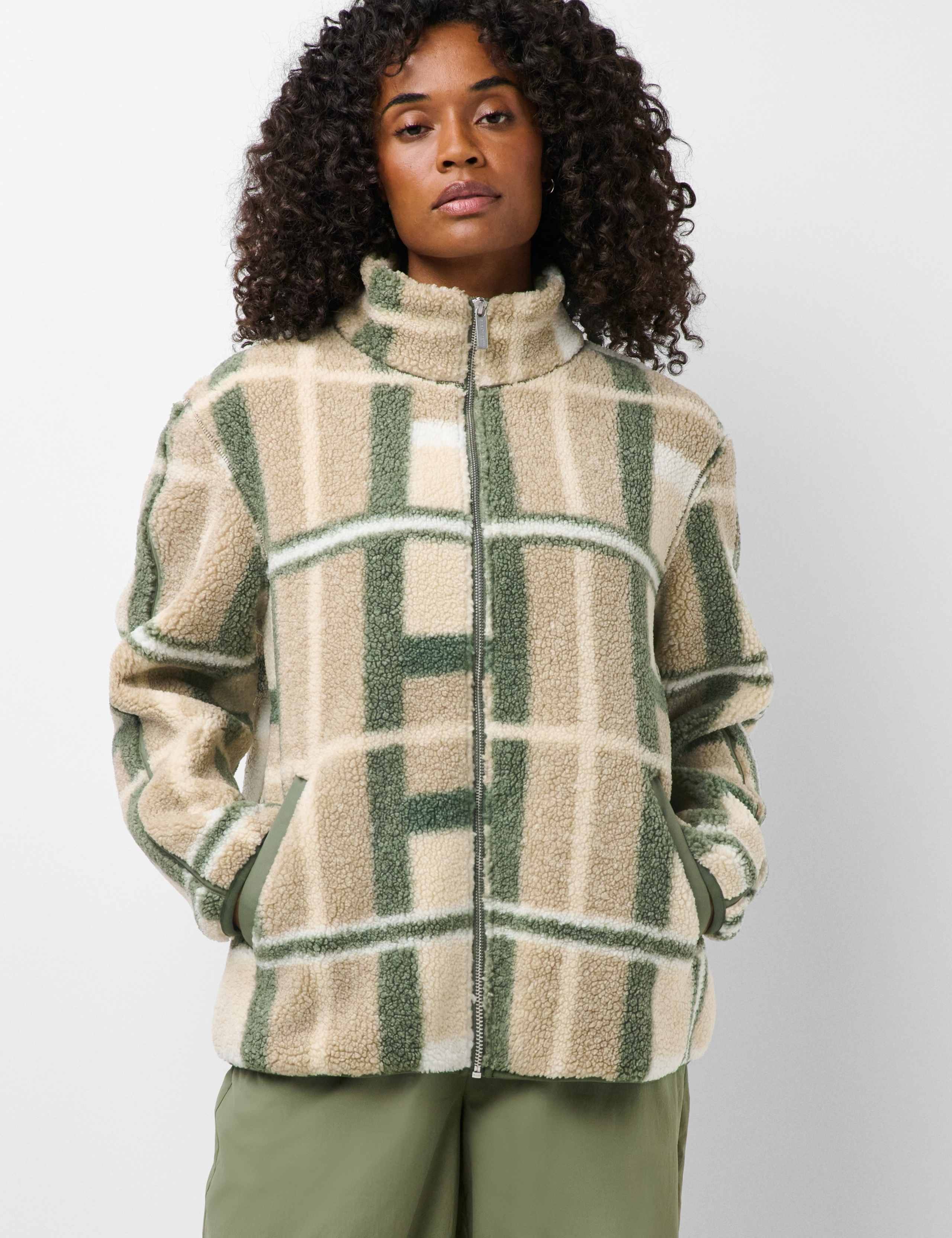 Plush Zip Up Colour Block Fleece Jacket