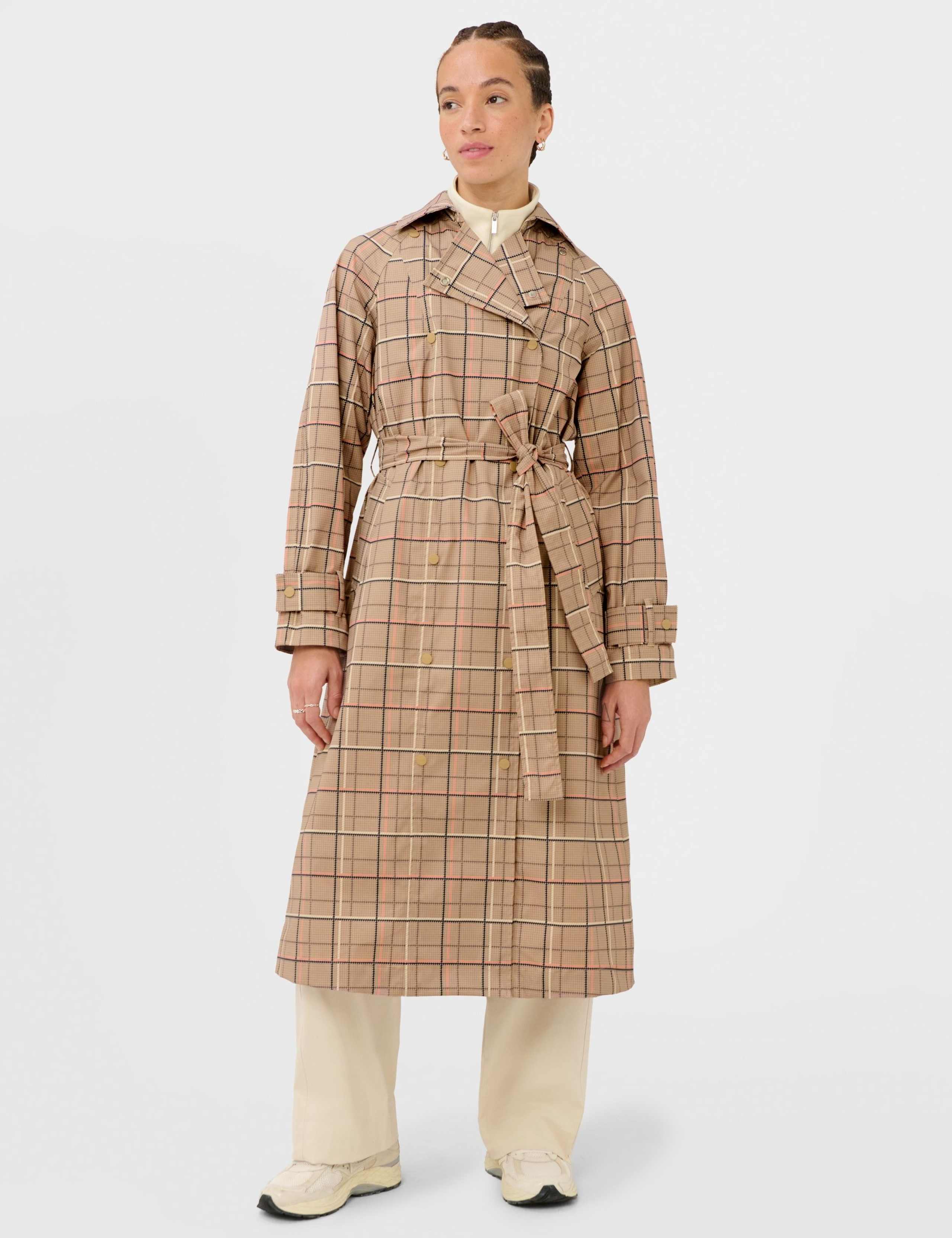 Checked Tie Fastening Trench Coat
