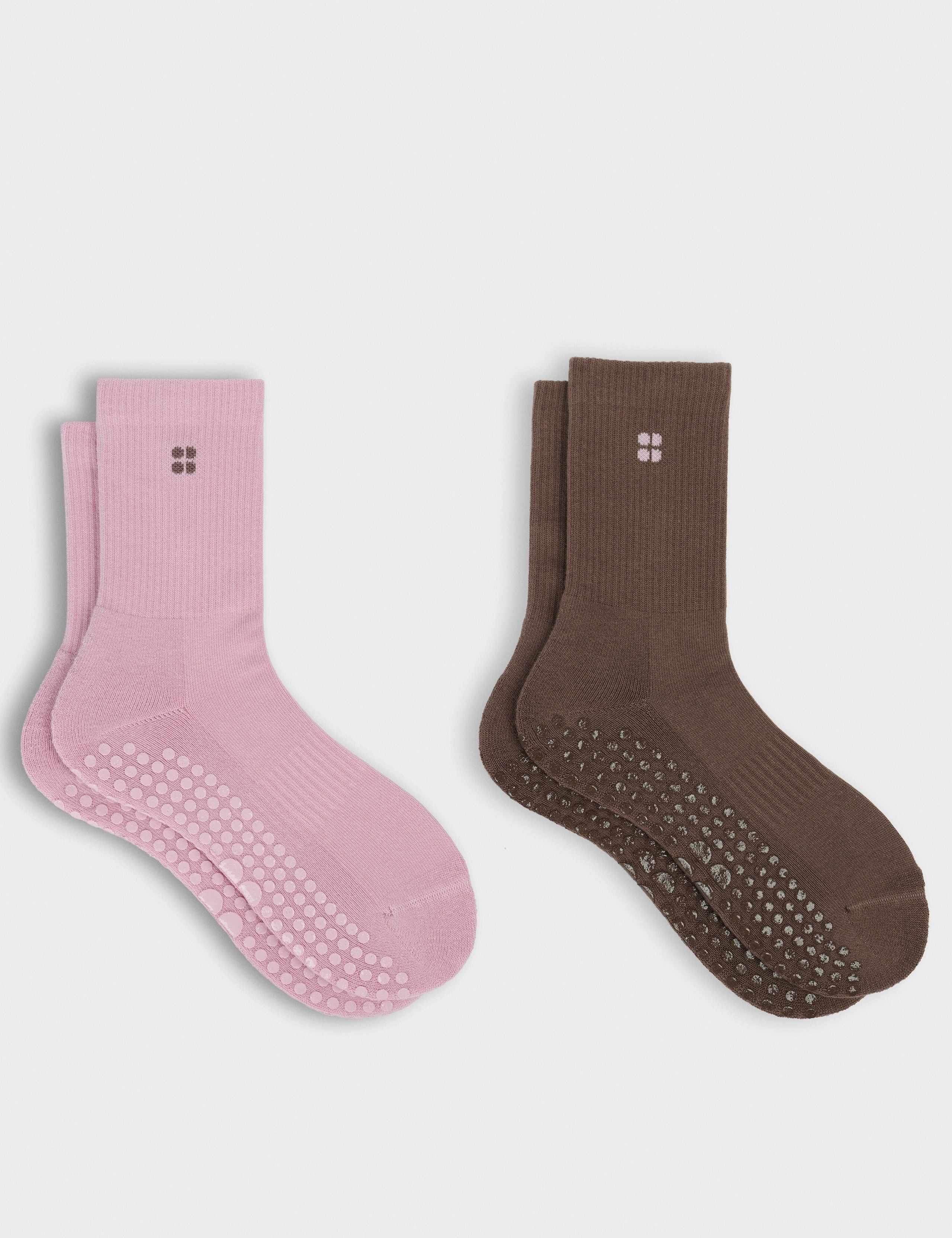 2 Pack Cotton Rich Pilates Crew Gripper Socks