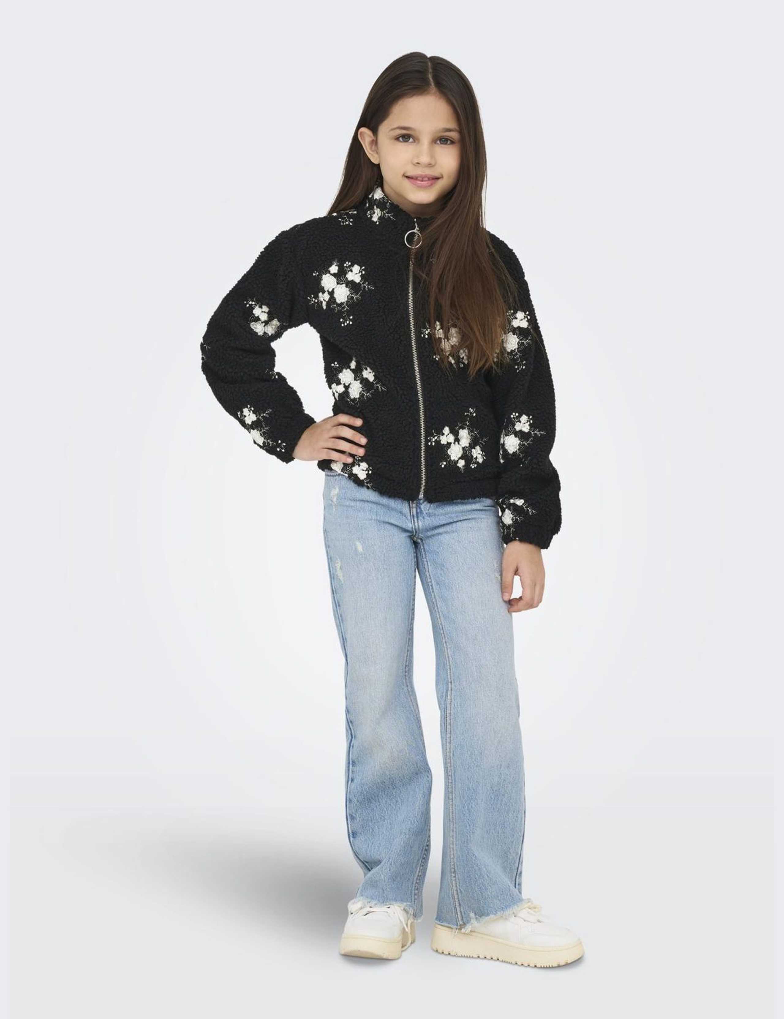 Borg Fleece Embroidered Floral Jacket (7-14 Yrs)
