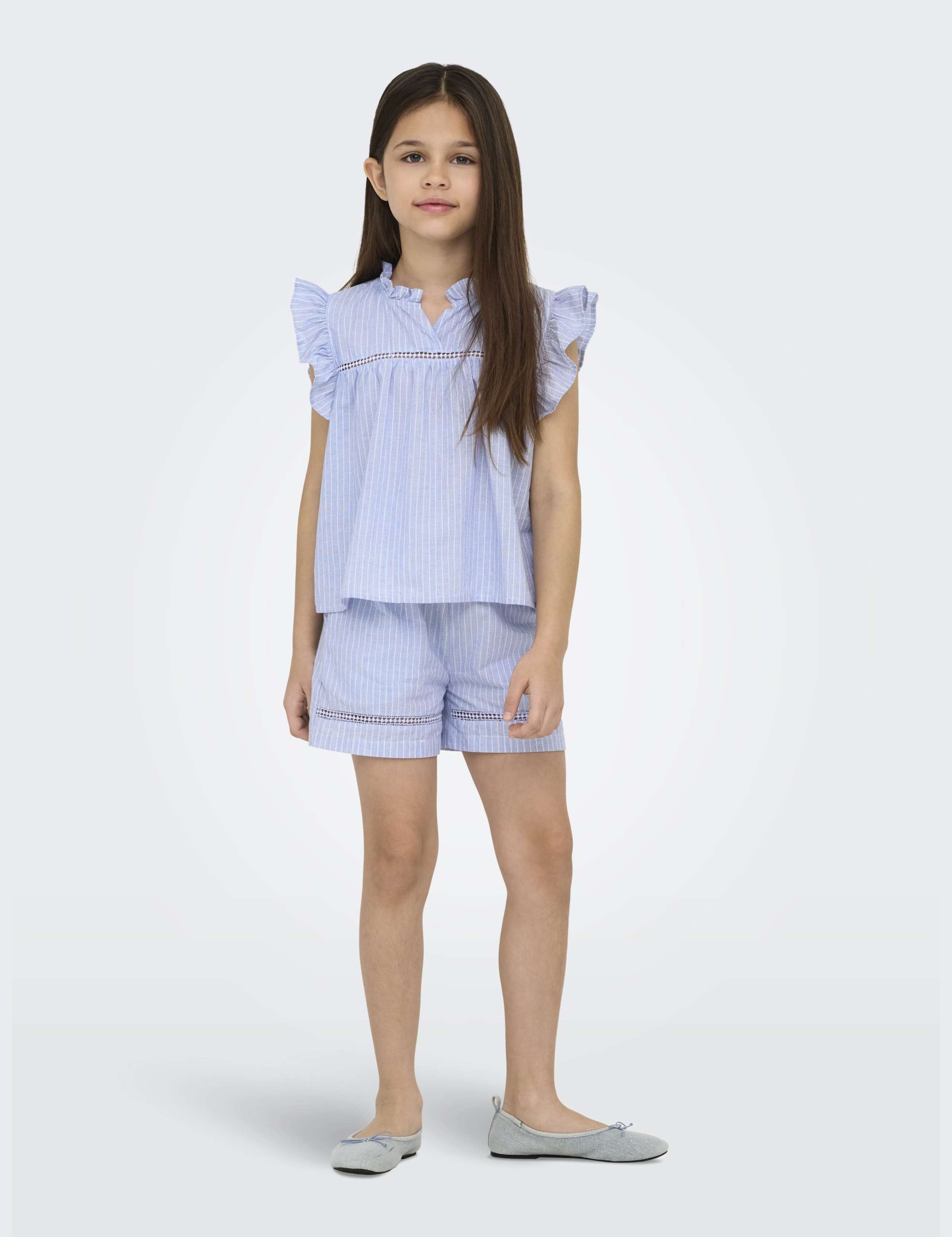 Pure Cotton Striped Ruffle Detail Top (8-14 Yrs)