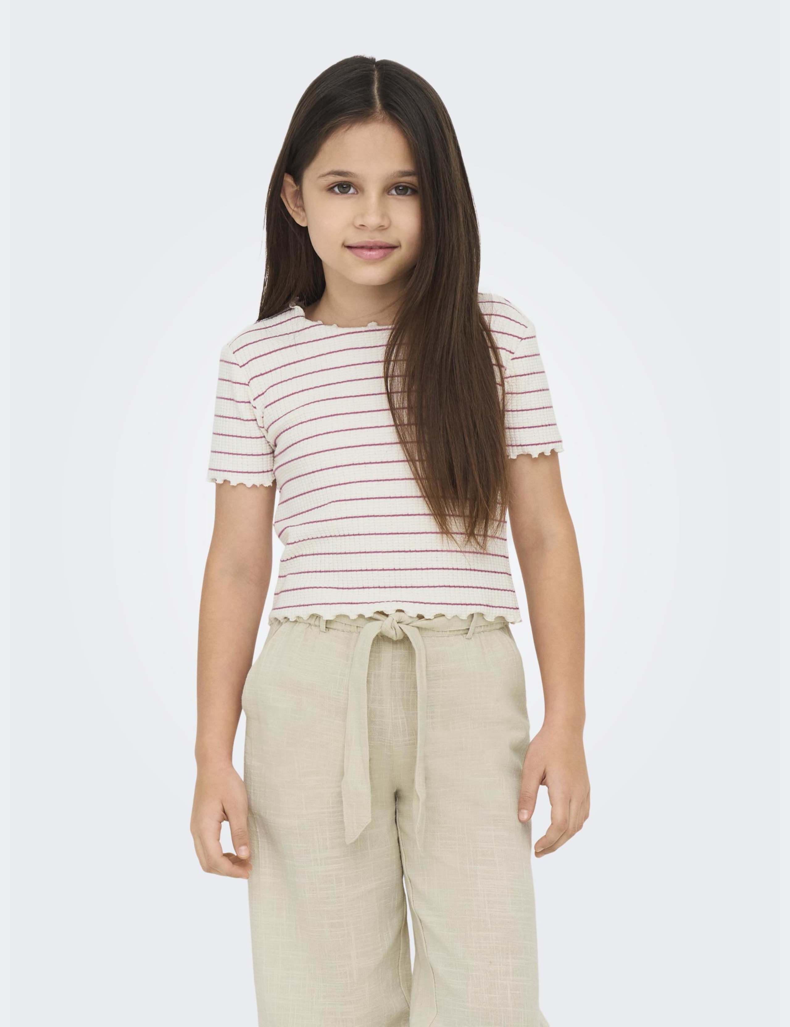 Cotton Blend Striped Cropped T-Shirt (7-14 Yrs)