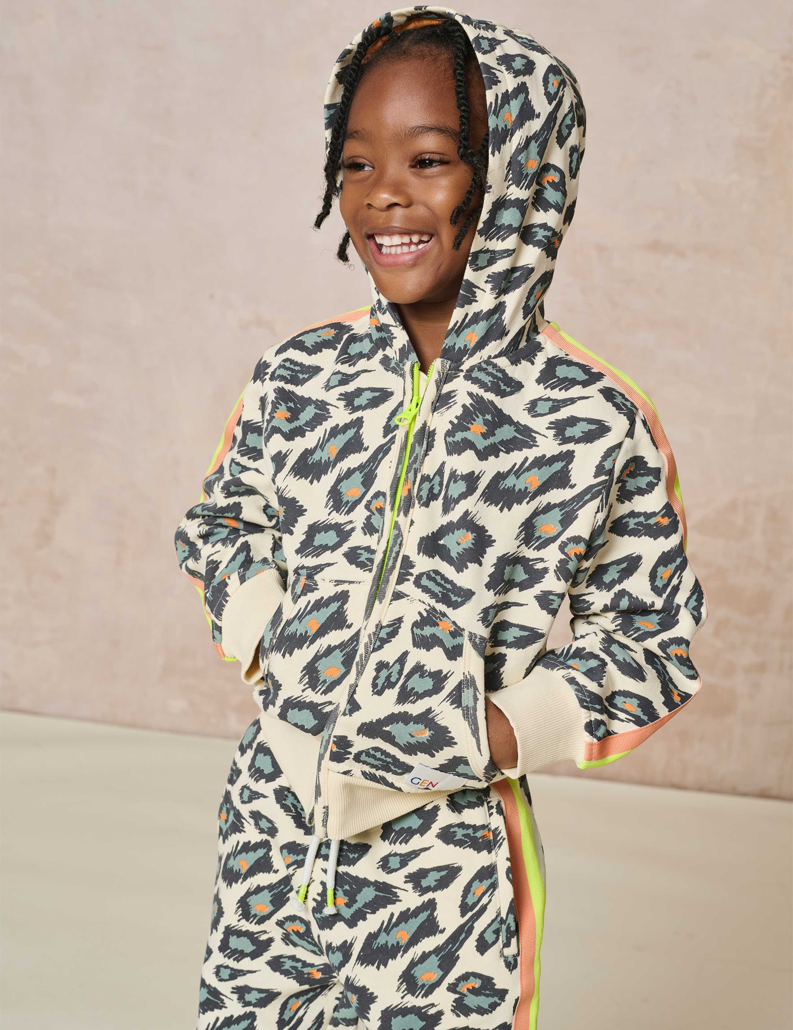 Pure Cotton Printed Oversized Zip Hoodie (2-8 Yrs)