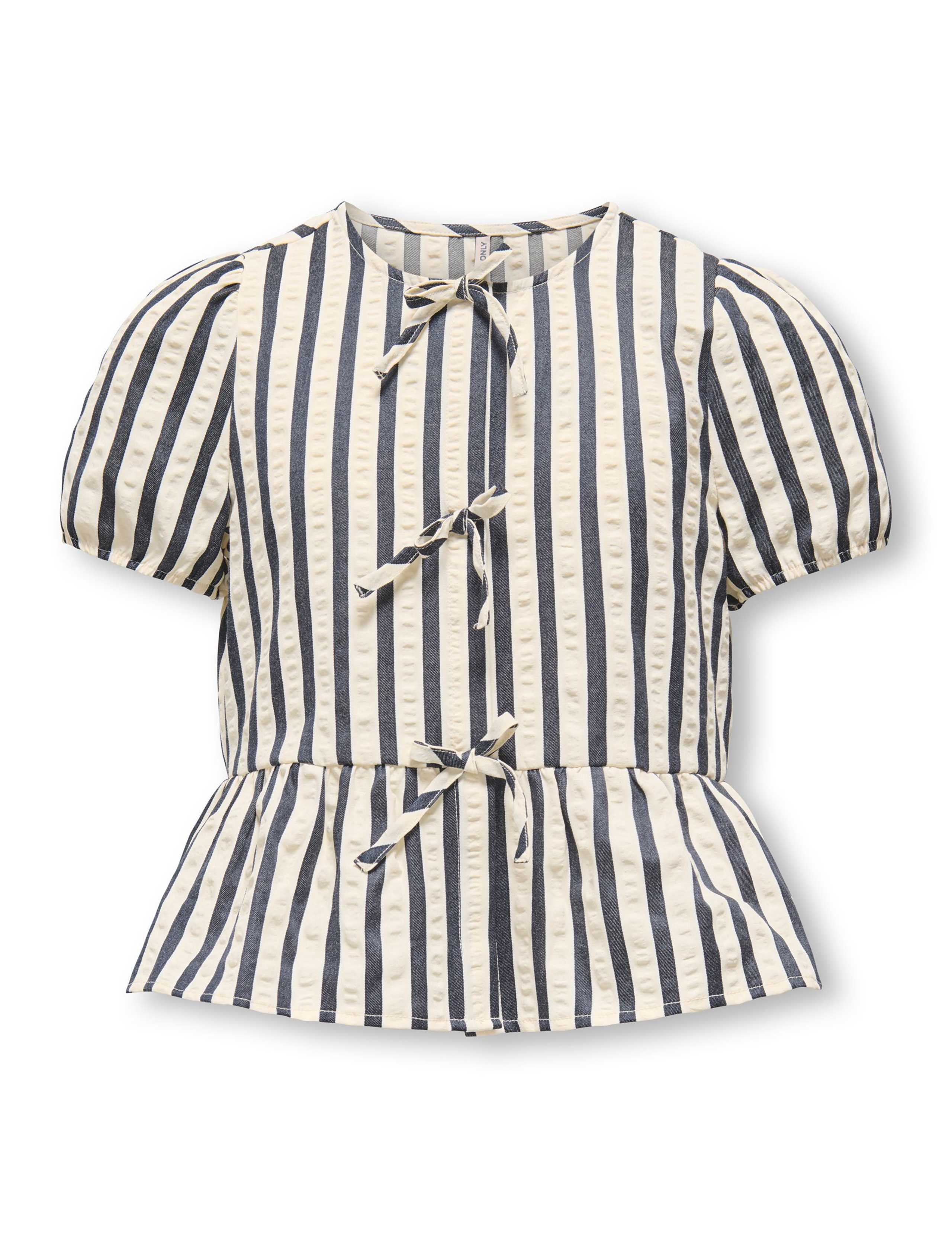 Cotton Blend Striped Bow Peplum Hem Blouse (8-14 Years)