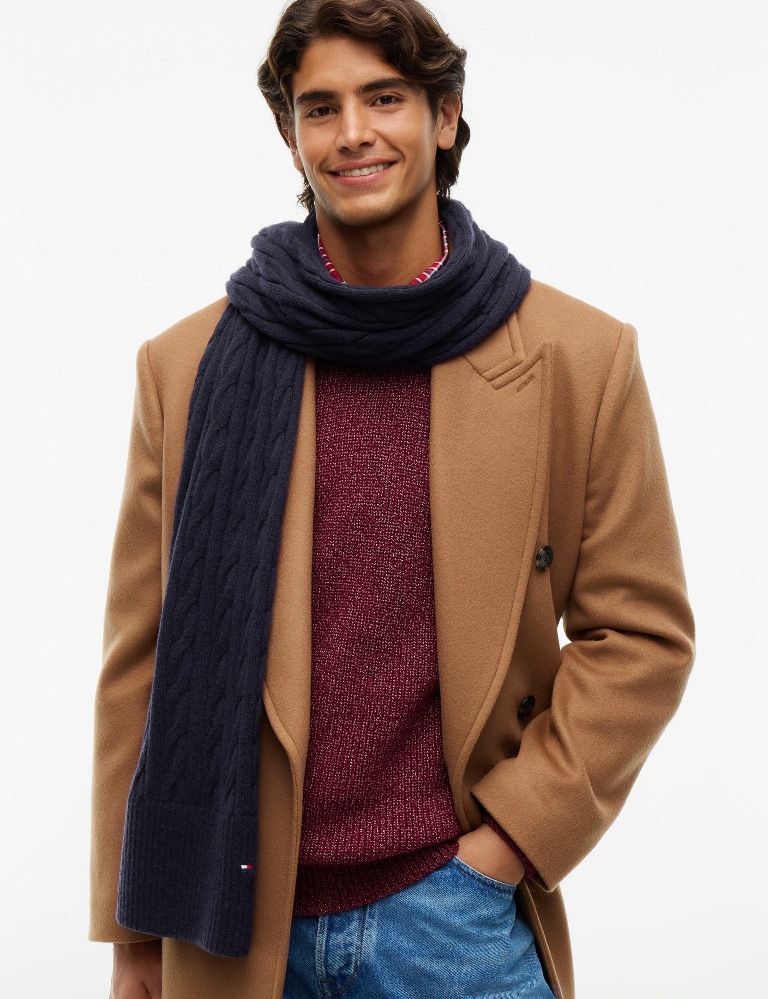 Plain Cable Knit Wool Scarf For Men