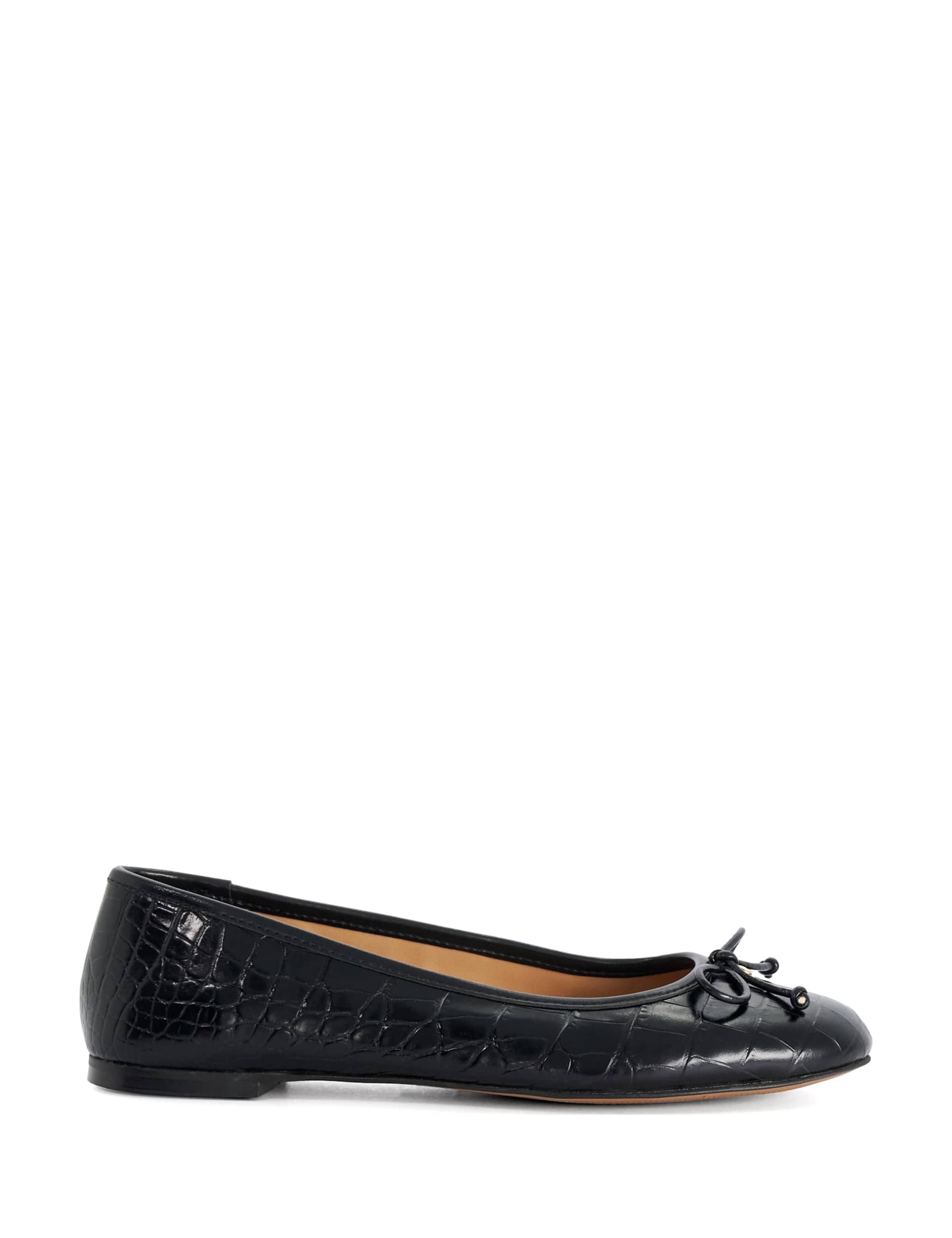 Leather Croc Bow Flat Ballet Pumps