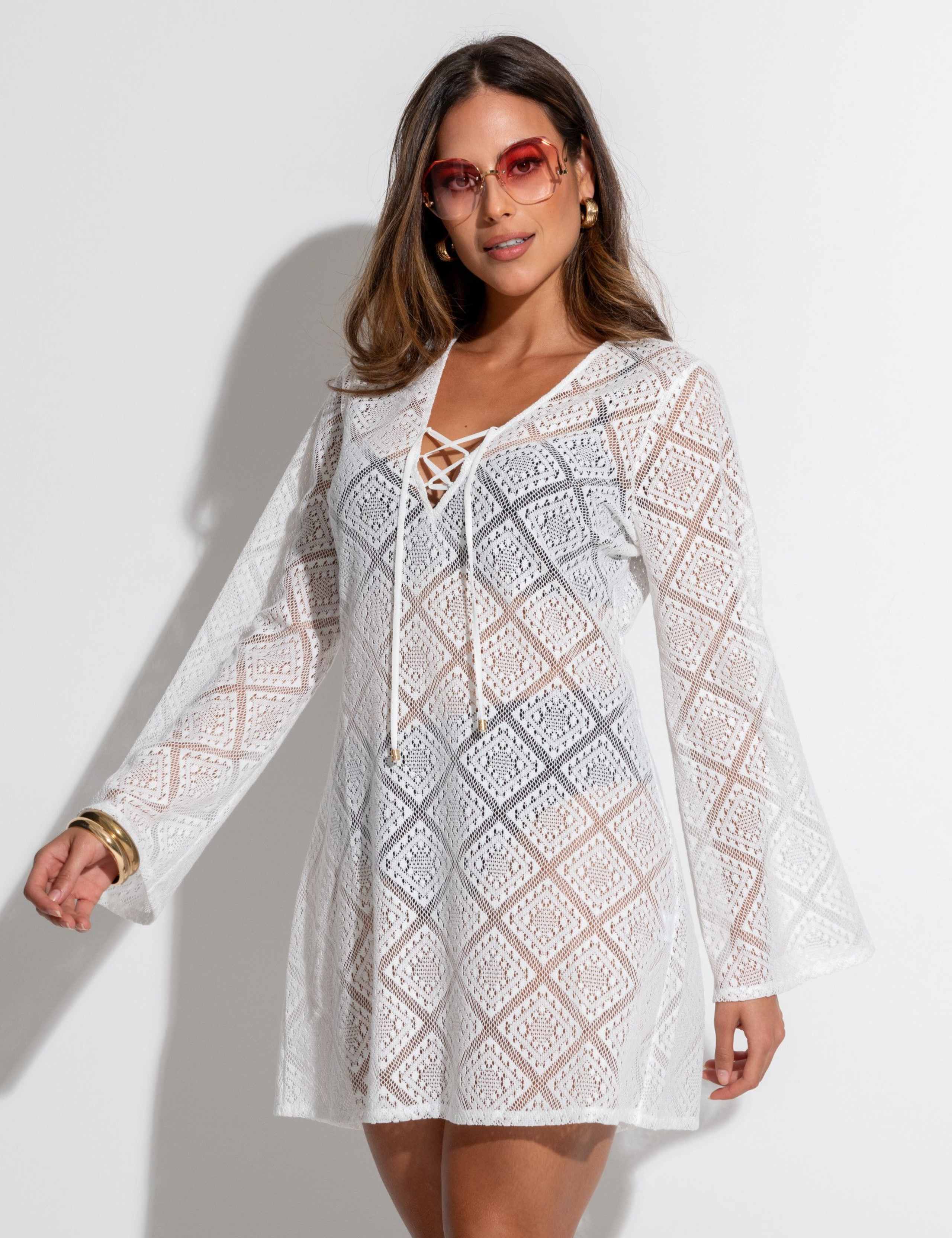 Free Spirit Lace Long Sleeve Beach Cover Up