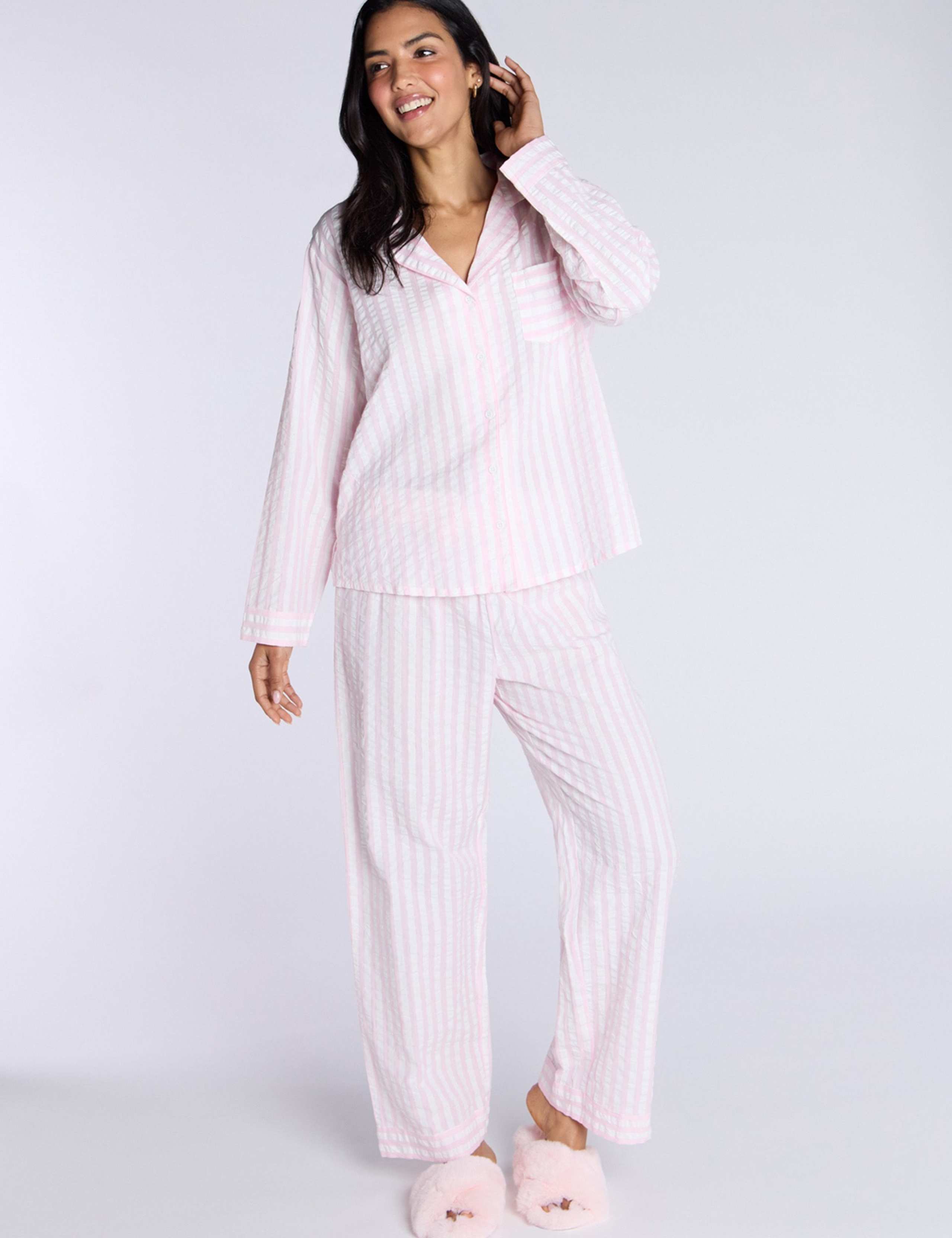 Pure Cotton Seersucker Striped Pyjama Set