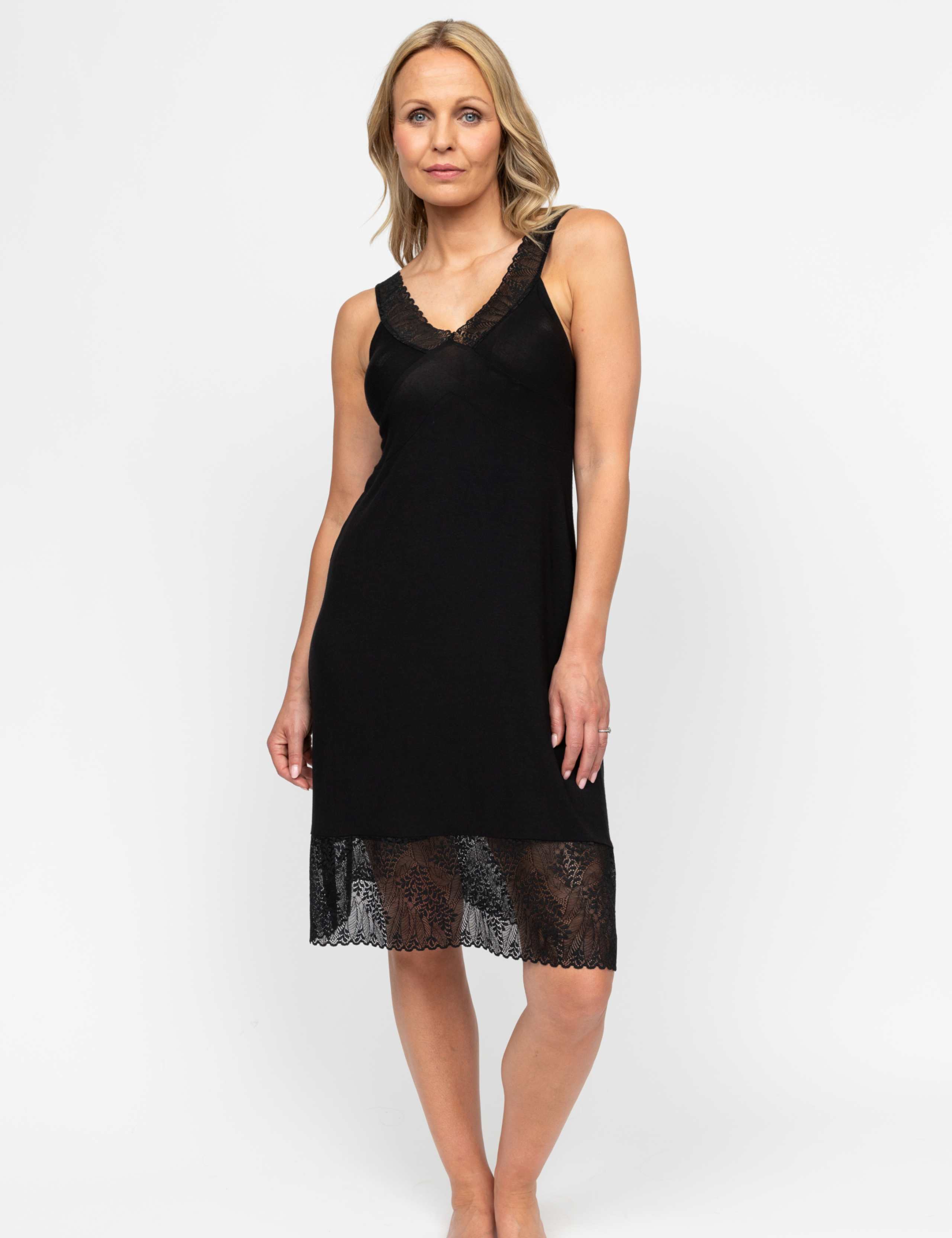 Jersey Lace Trim Strappy Chemise