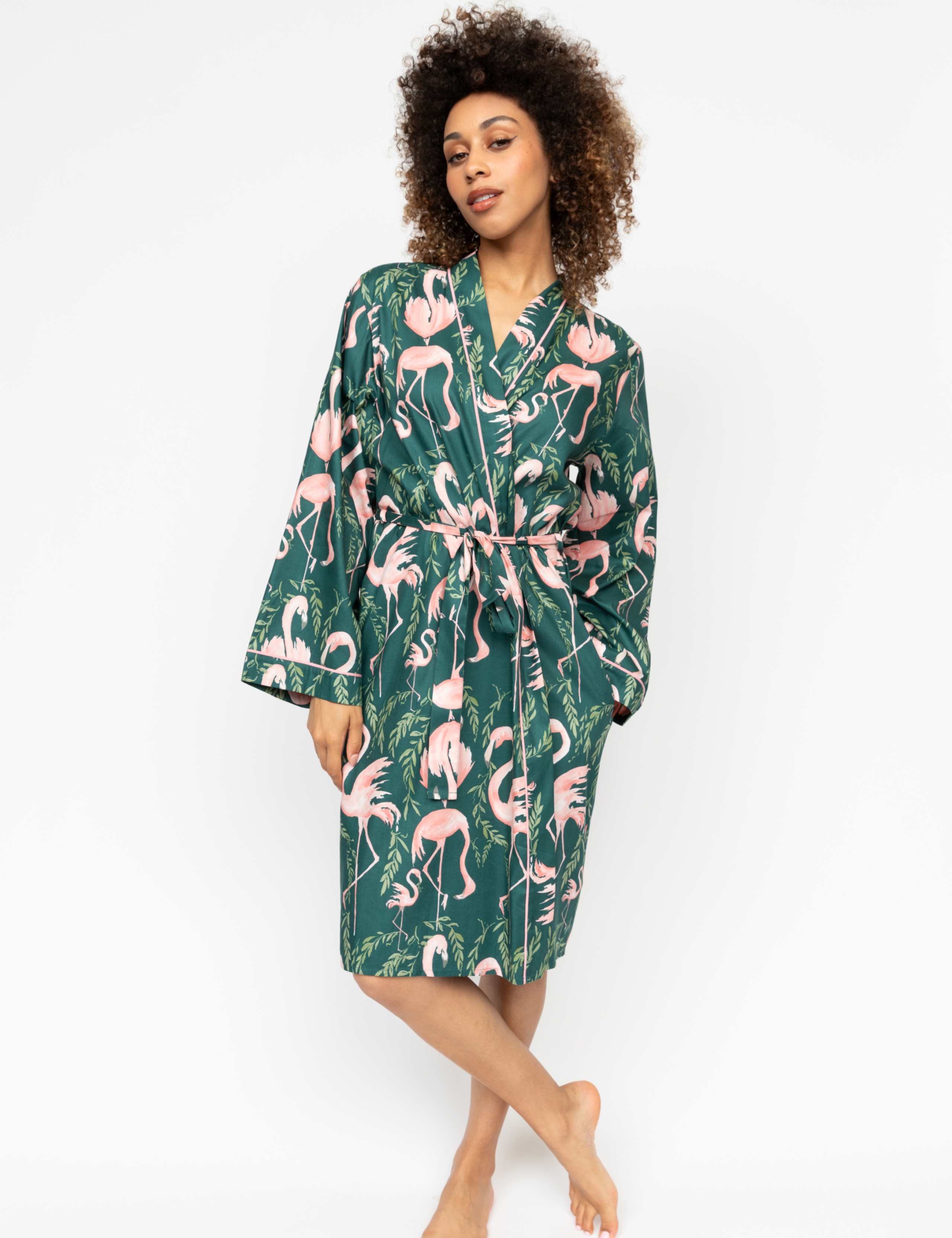 Cotton Modal Flamingo Print Dressing Gown