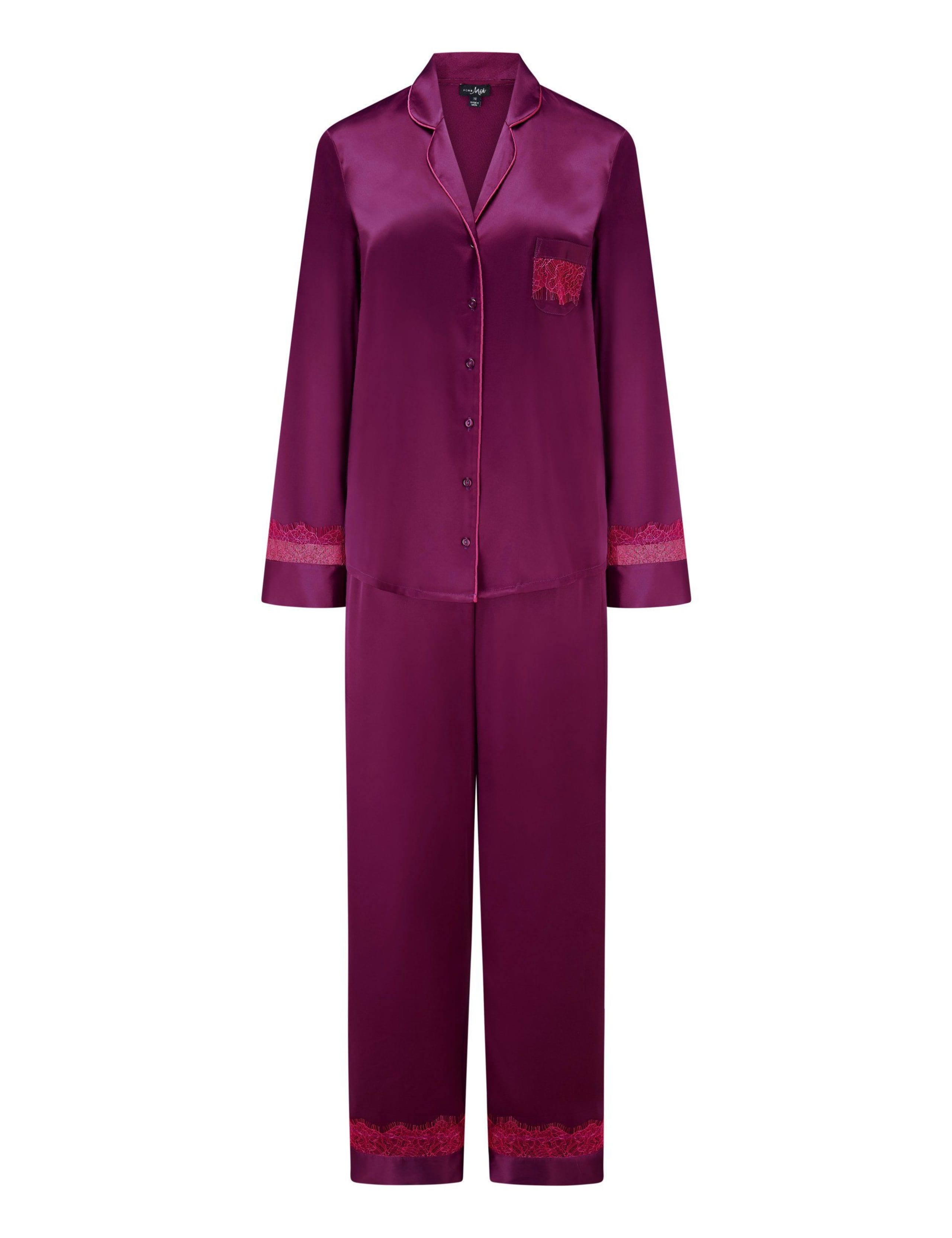 Dusk Satin and Lace Revere Collar Pyjama Set