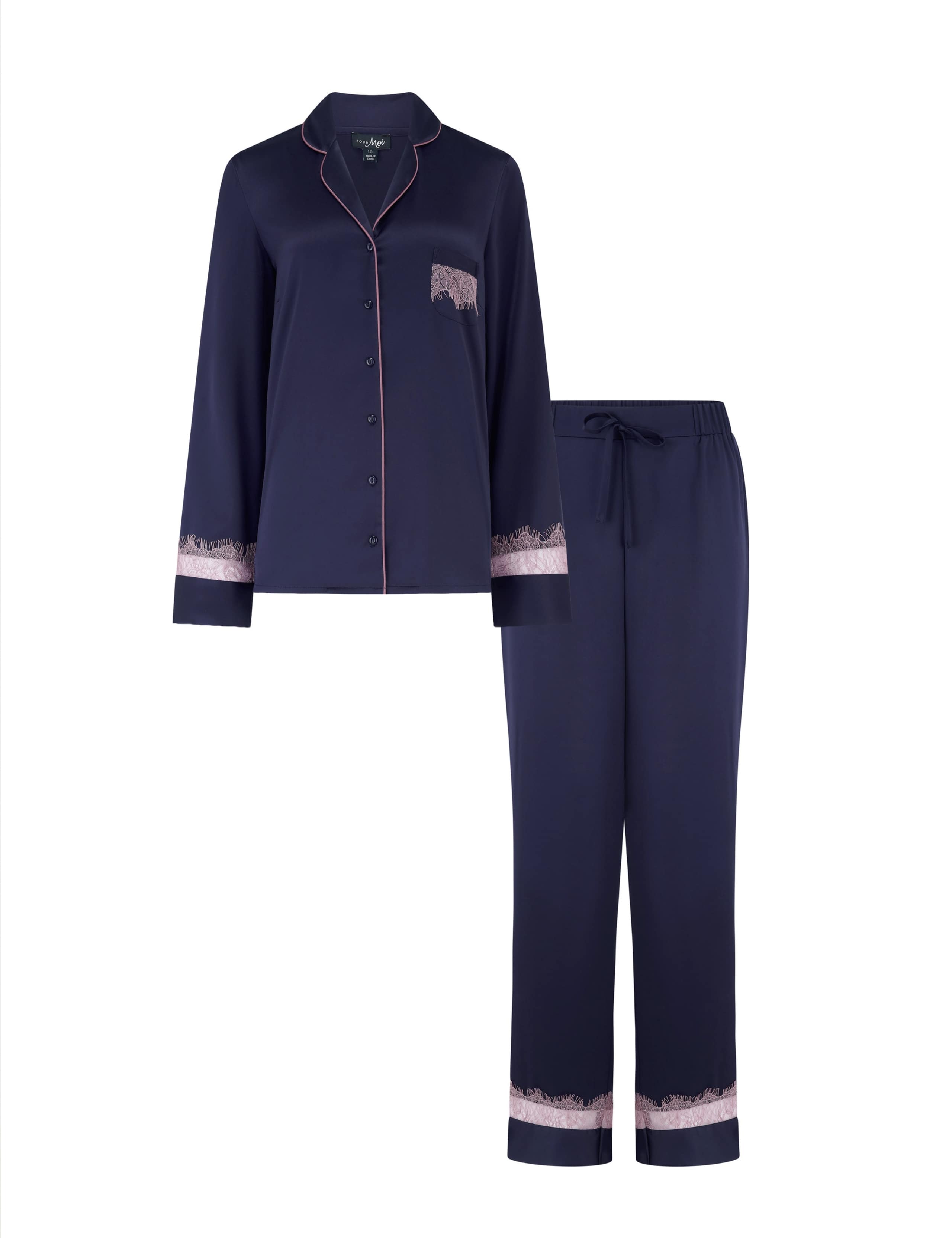 Dusk Satin and Lace Revere Collar Pyjama Set