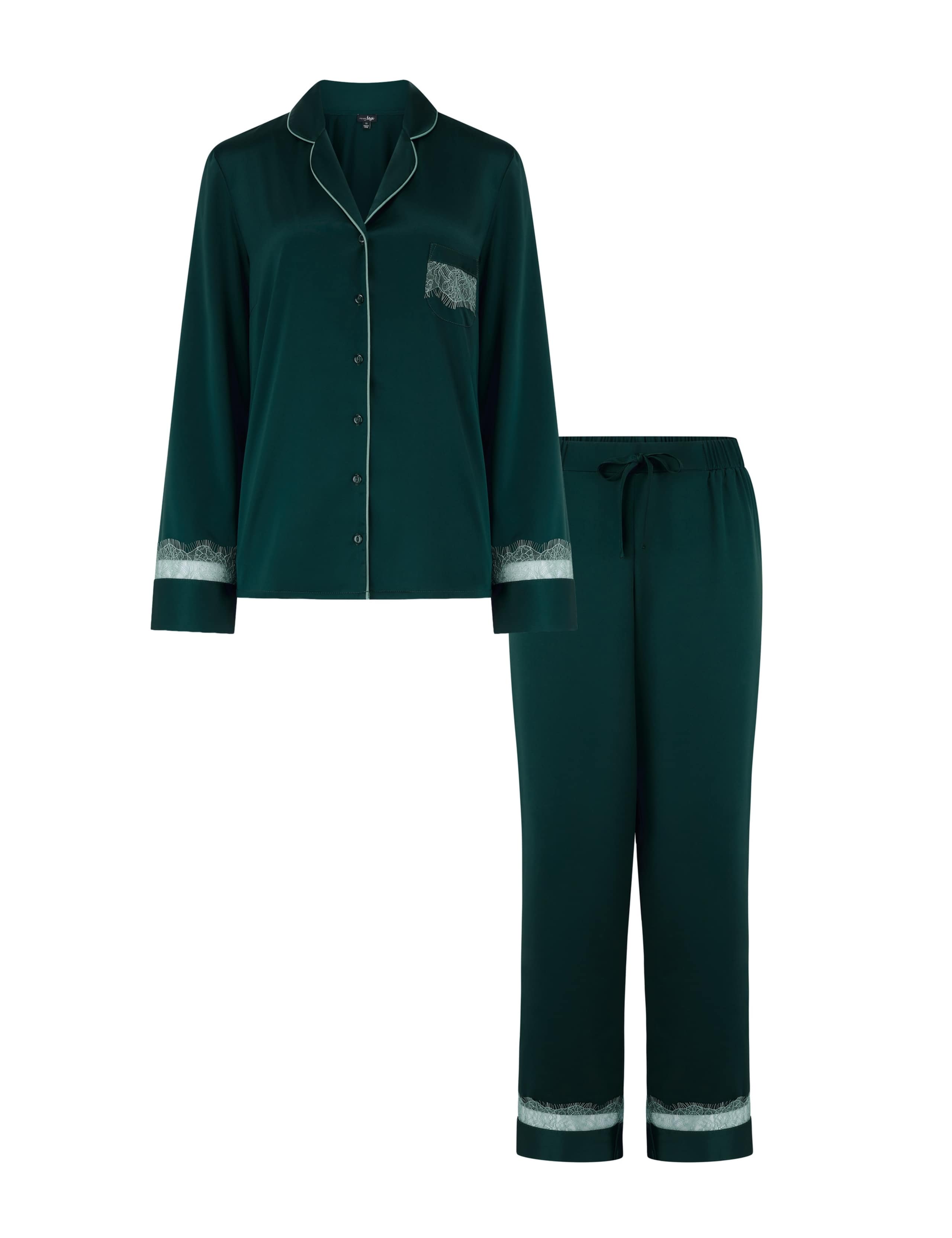 Dusk Satin and Lace Revere Collar Pyjama Set