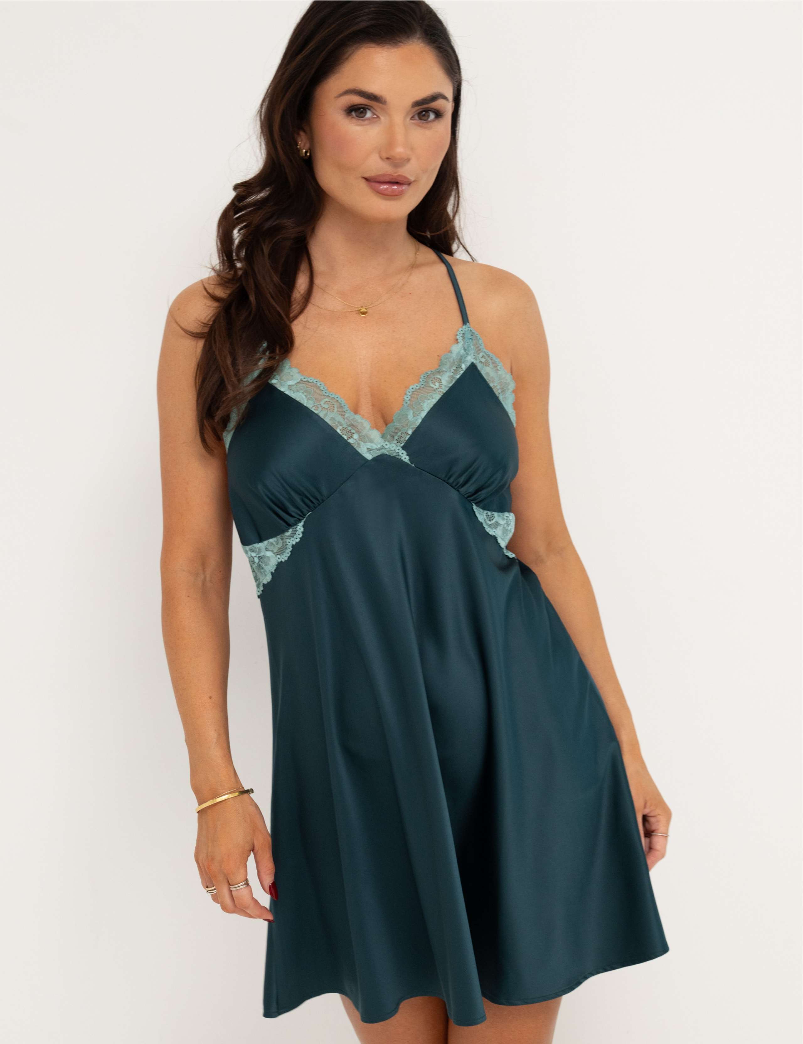 Dusk Satin Lace Trim Strappy Chemise