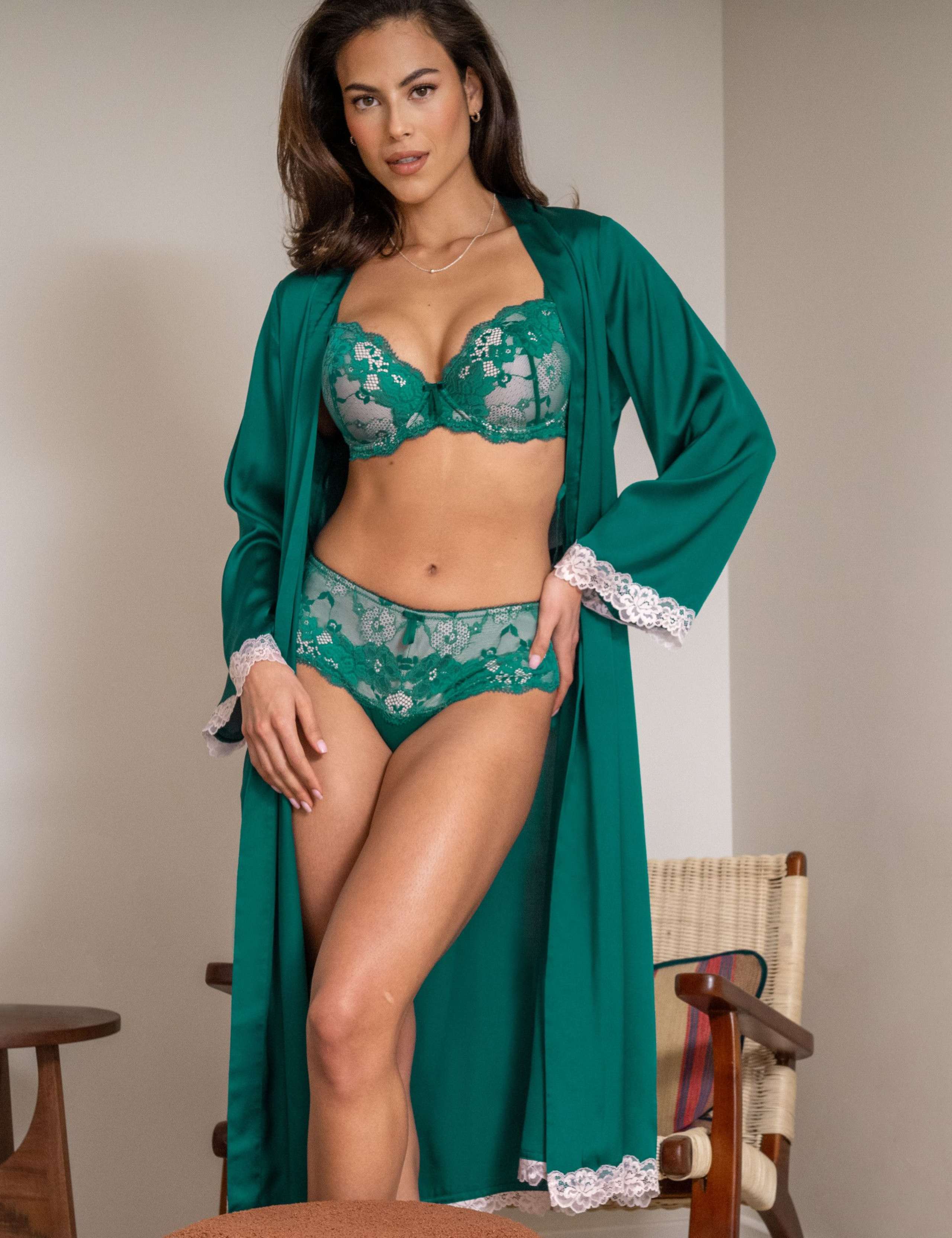 Satin & Lace Wide Sleeve Robe