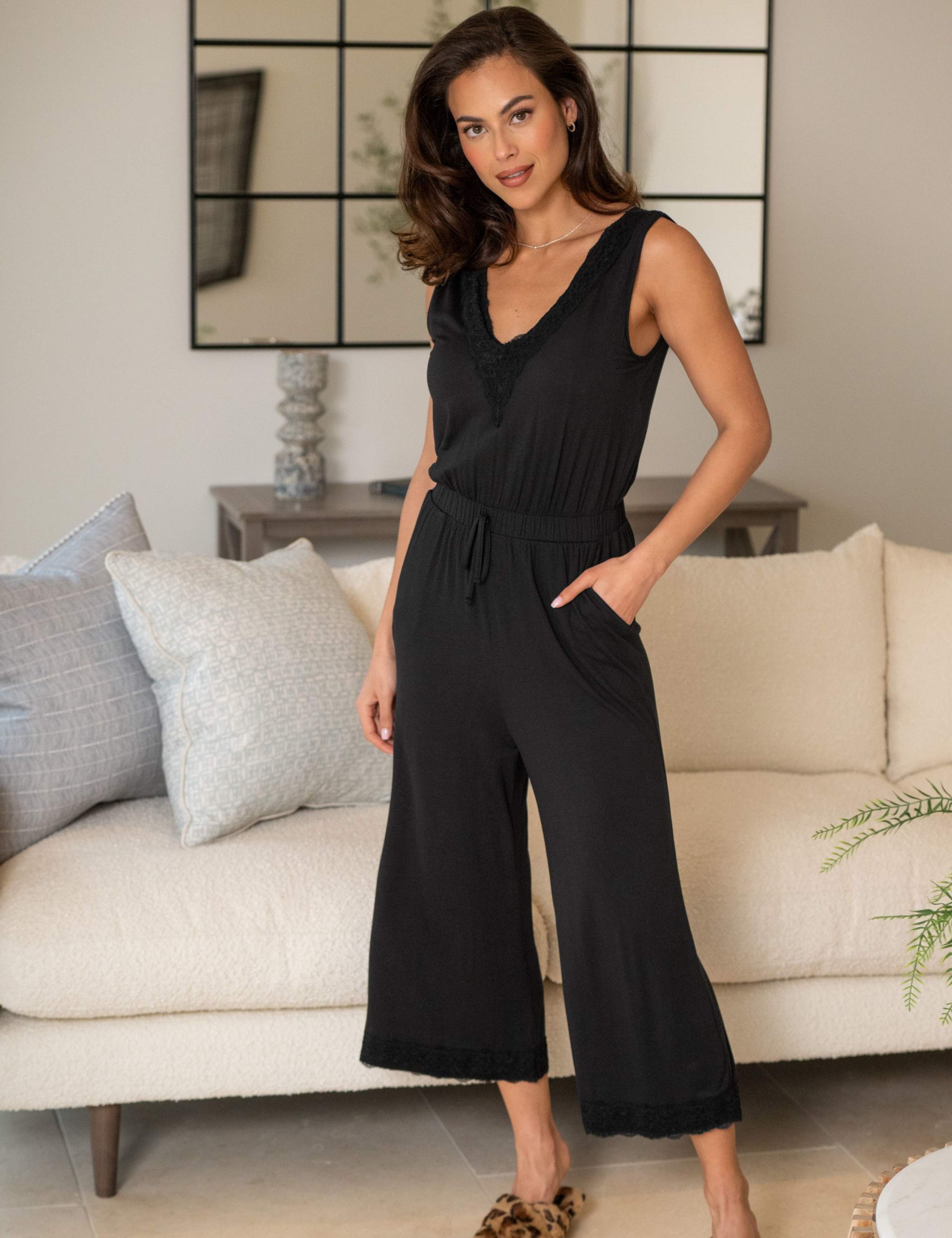 Wide Leg Lace Trim Cropped Playsuit