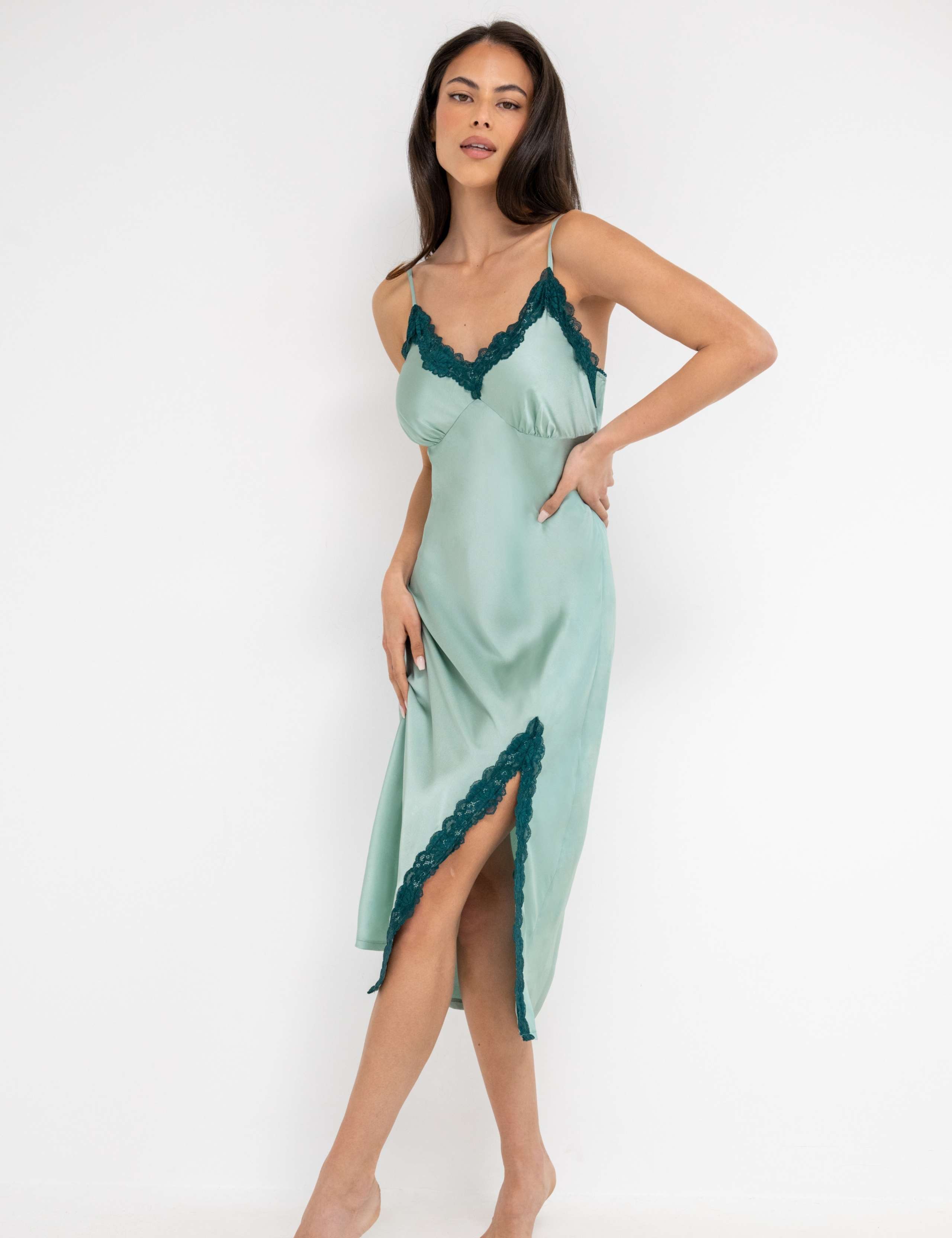 Dusk Satin and Lace Midi Chemise