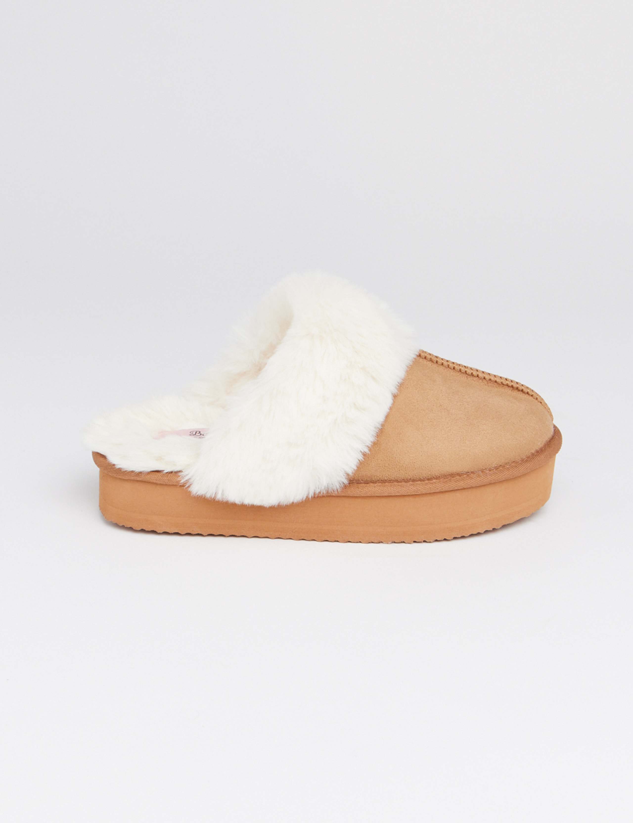 Faux Fur Cuff Flatform Mule Slippers