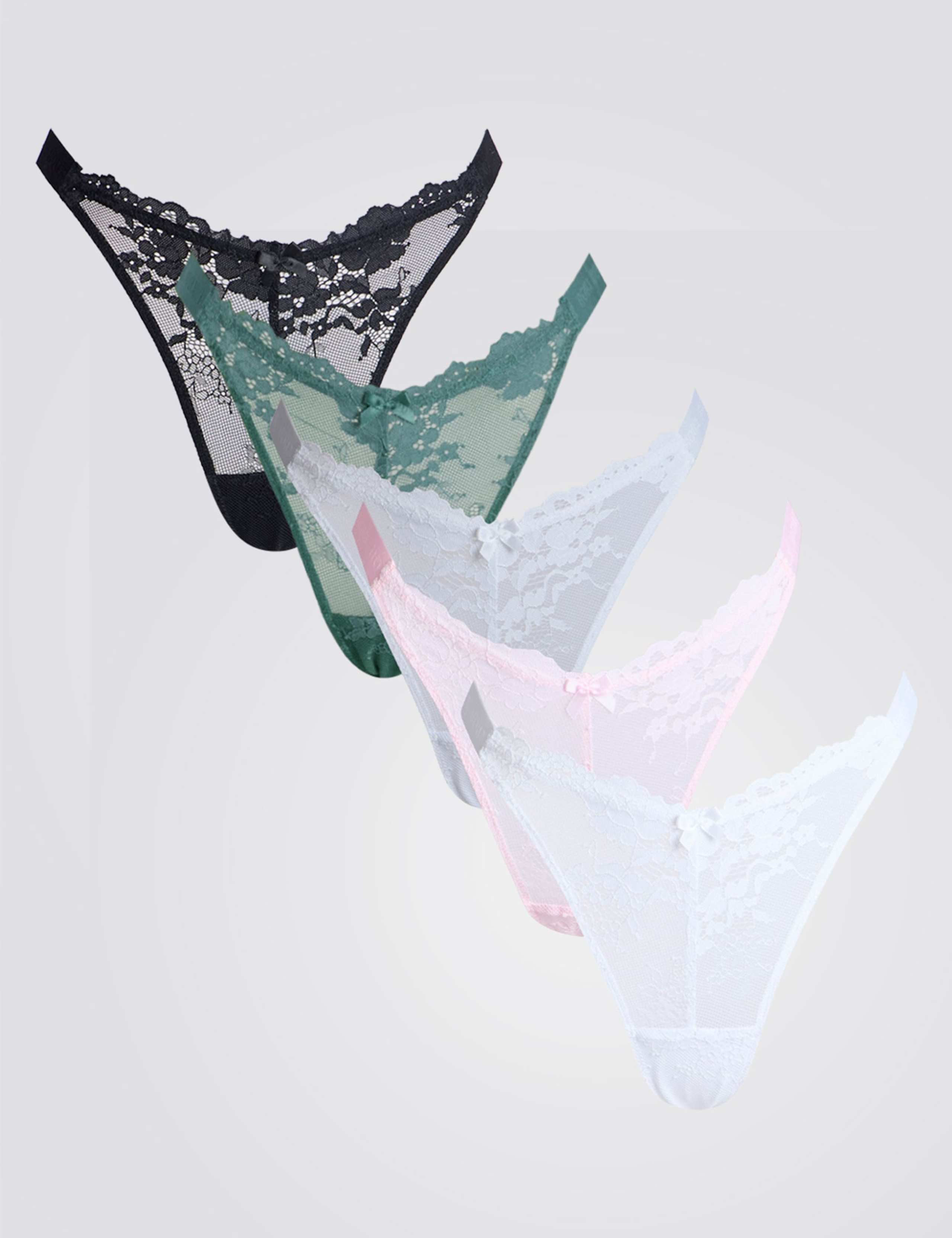 5pk Fran Lace High Leg Thongs