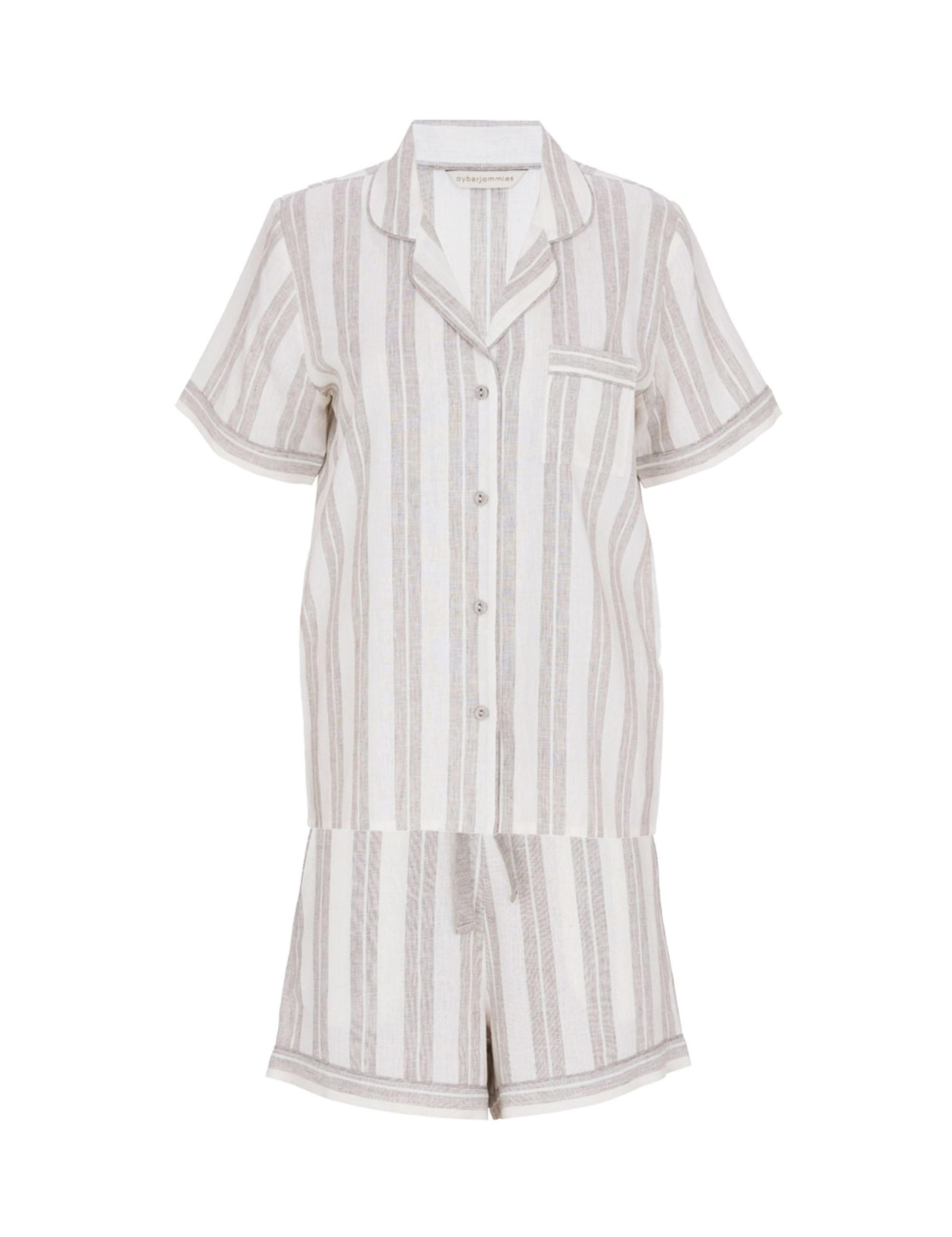 Linen Blend Striped Shortie Set
