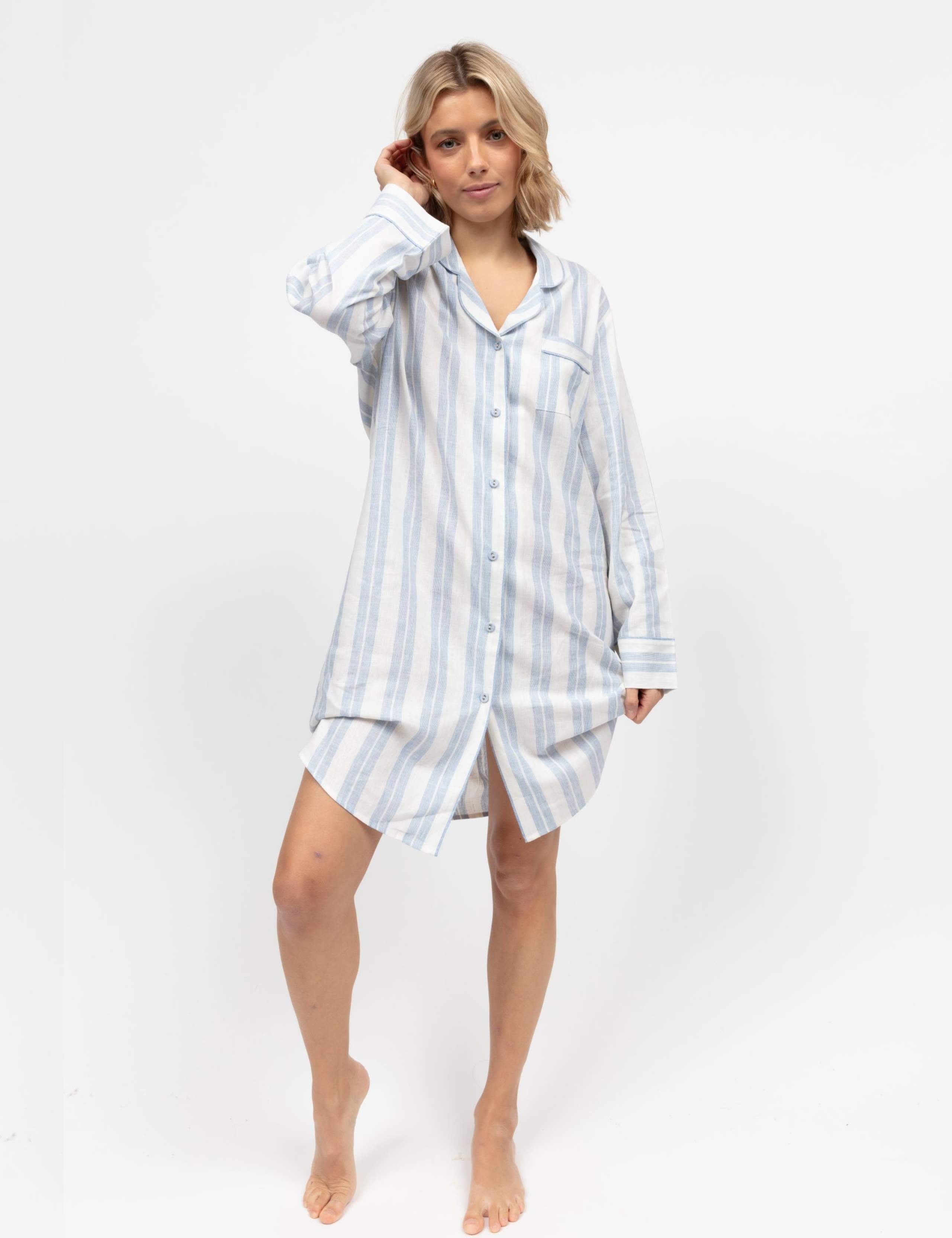 Linen Blend Striped Nightshirt