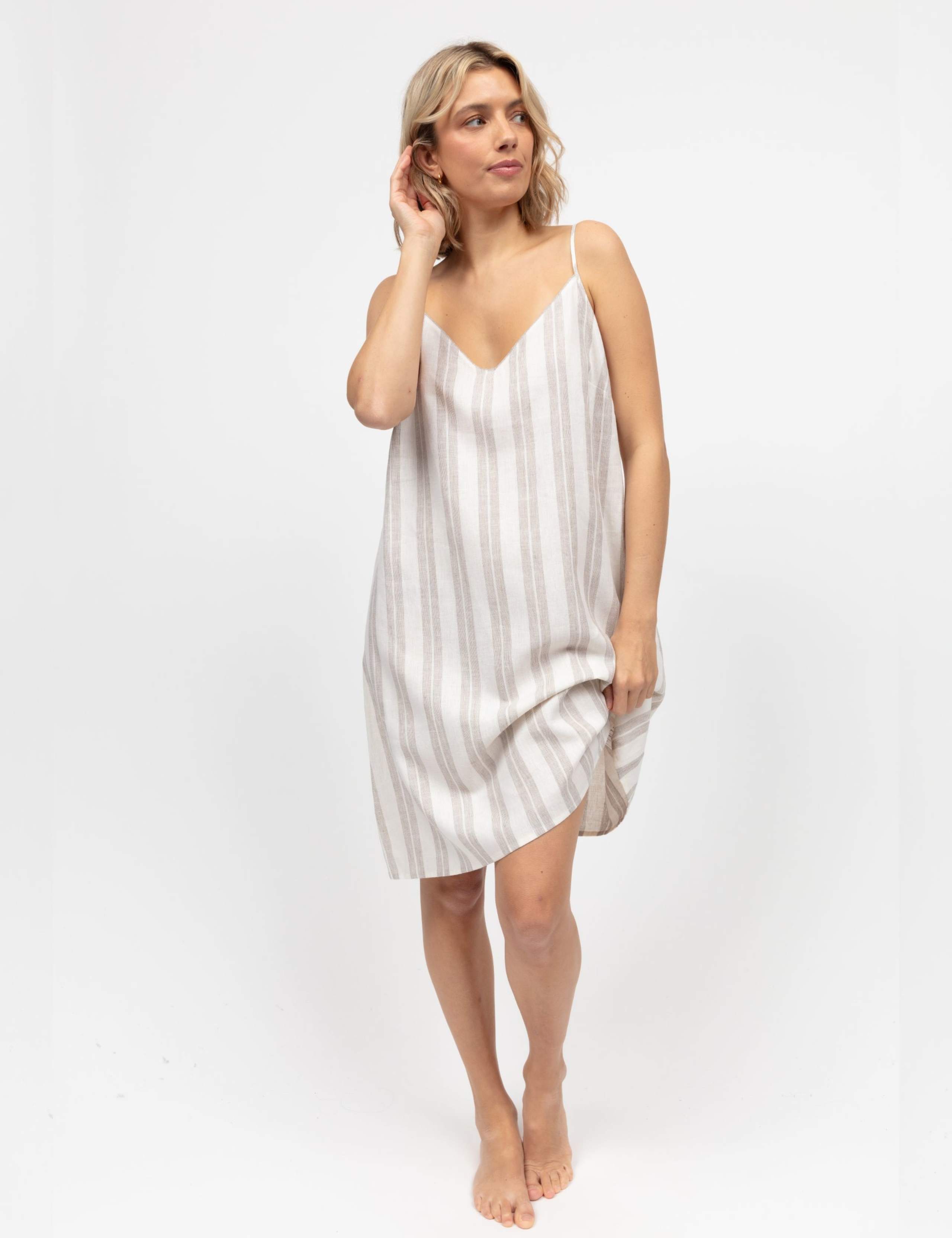 Linen Blend Striped Strappy Nightdress