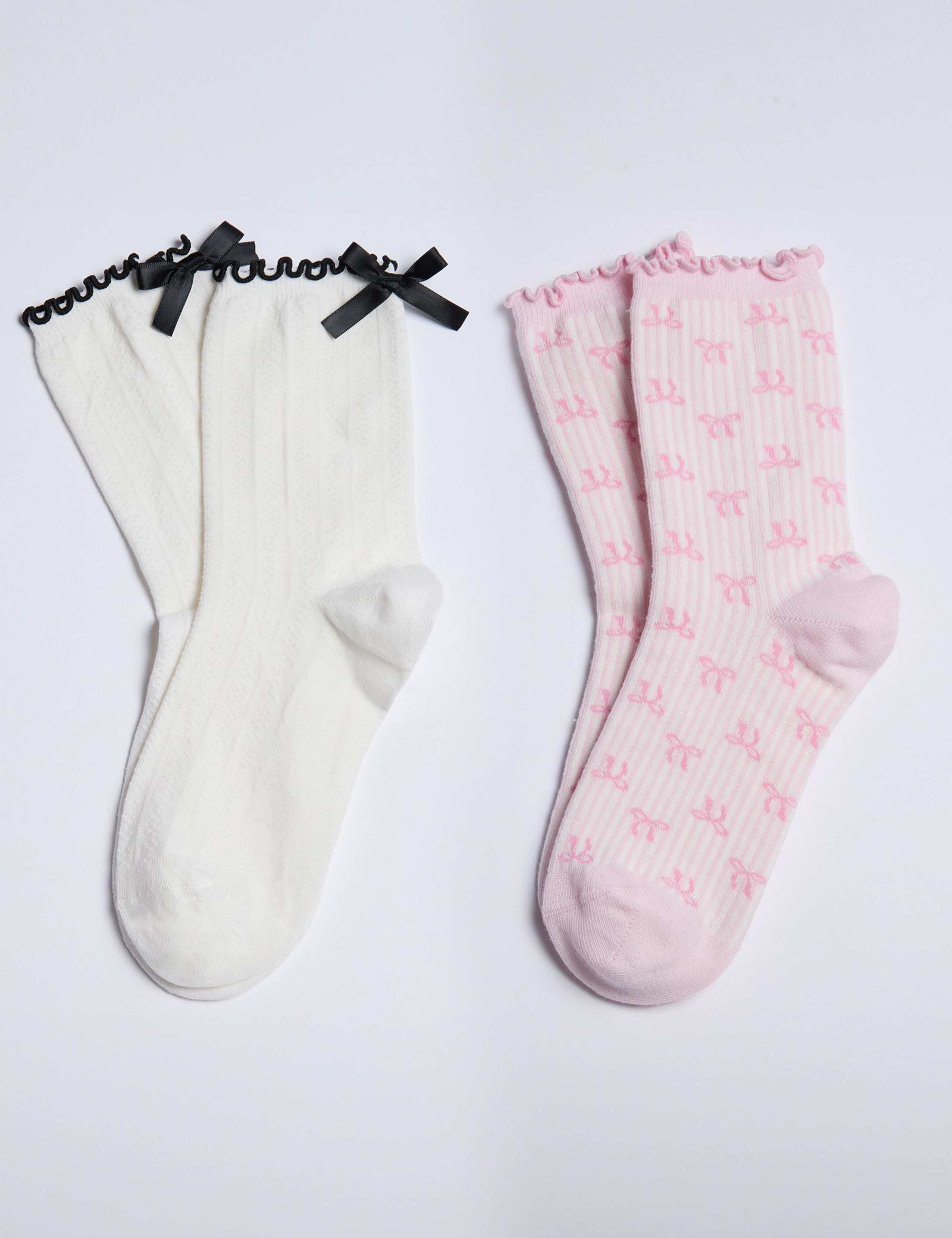 2pk Cotton Rich Pointelle Bow Ankle Socks