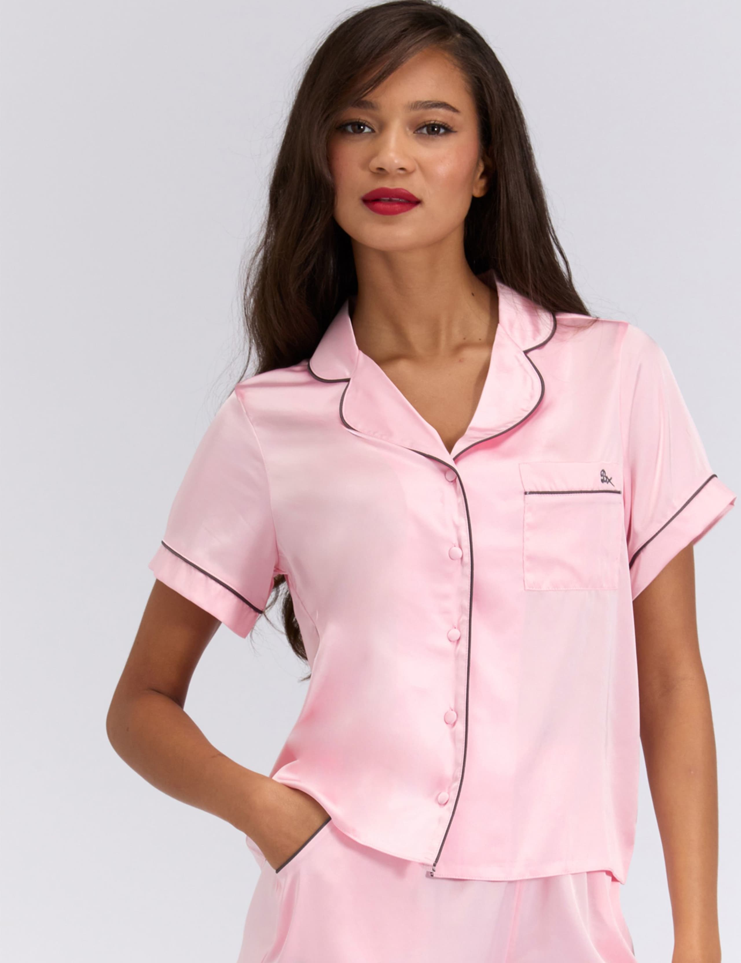 Satin Revere Collar Short Sleeve Pyjama Top
