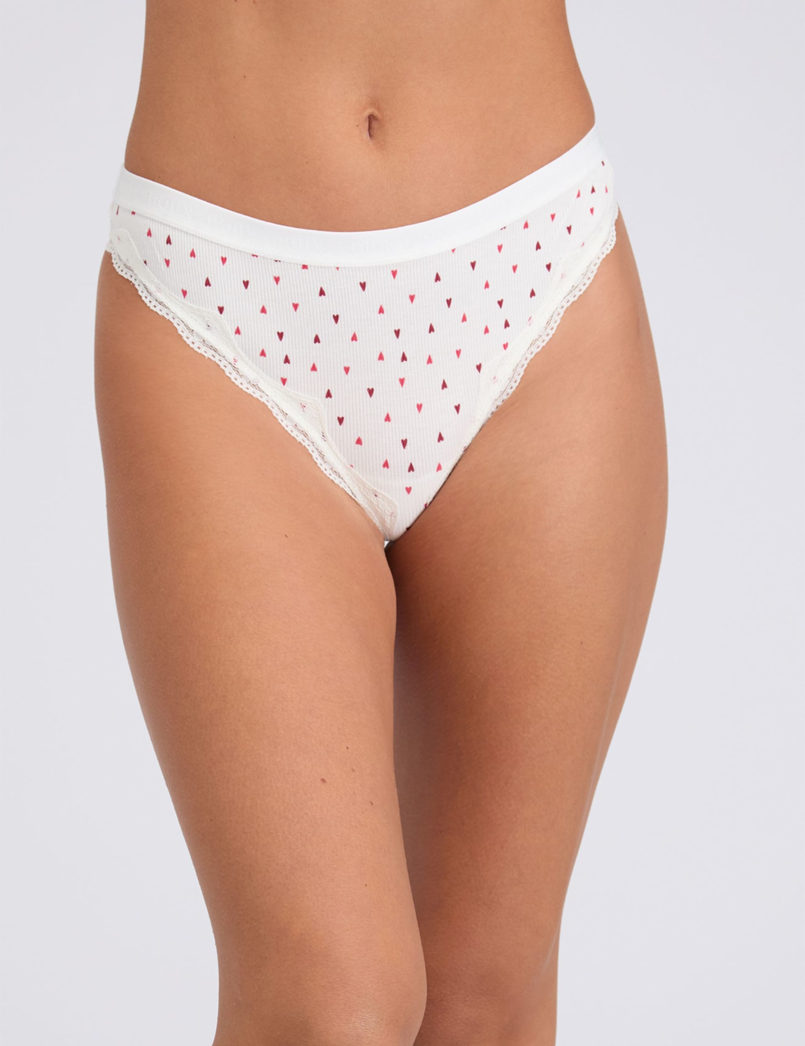 3pk Lola Ribbed Heart Print & Plain Thongs