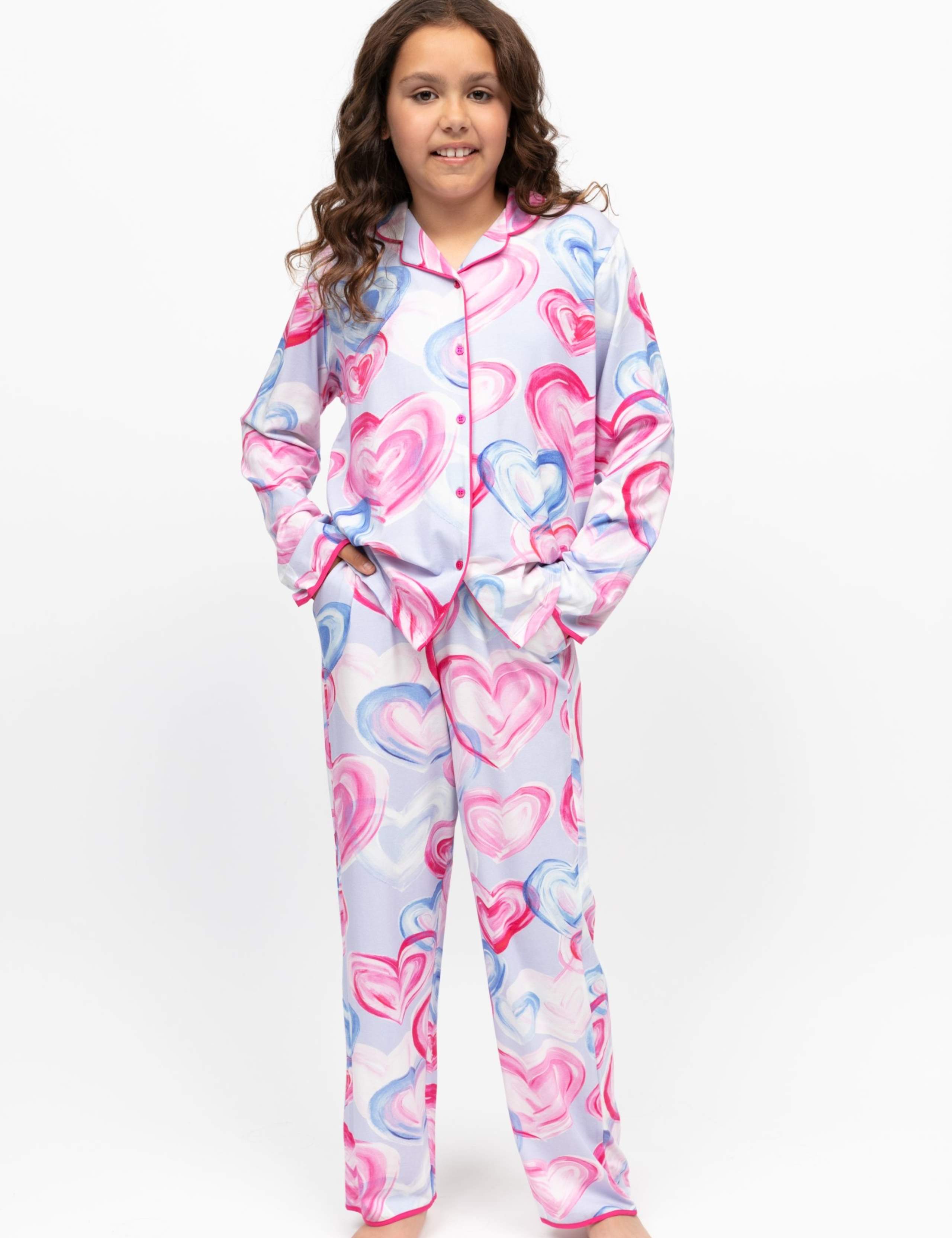 Cotton Blend Heart Print Pyjamas (2-13 Yrs)