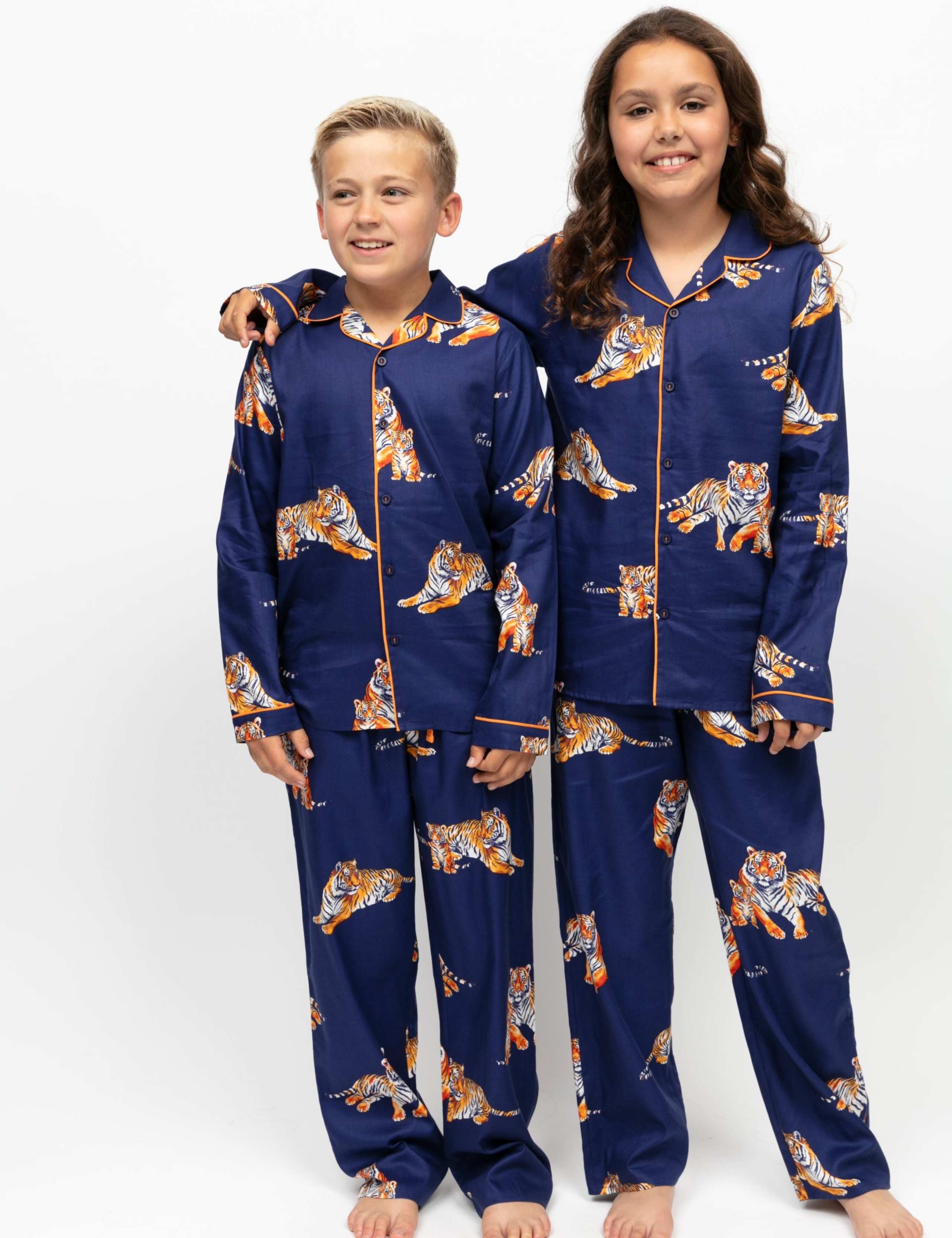 Pure Cotton Tiger Print Revere Collar Pyjamas (2-13 Yrs)