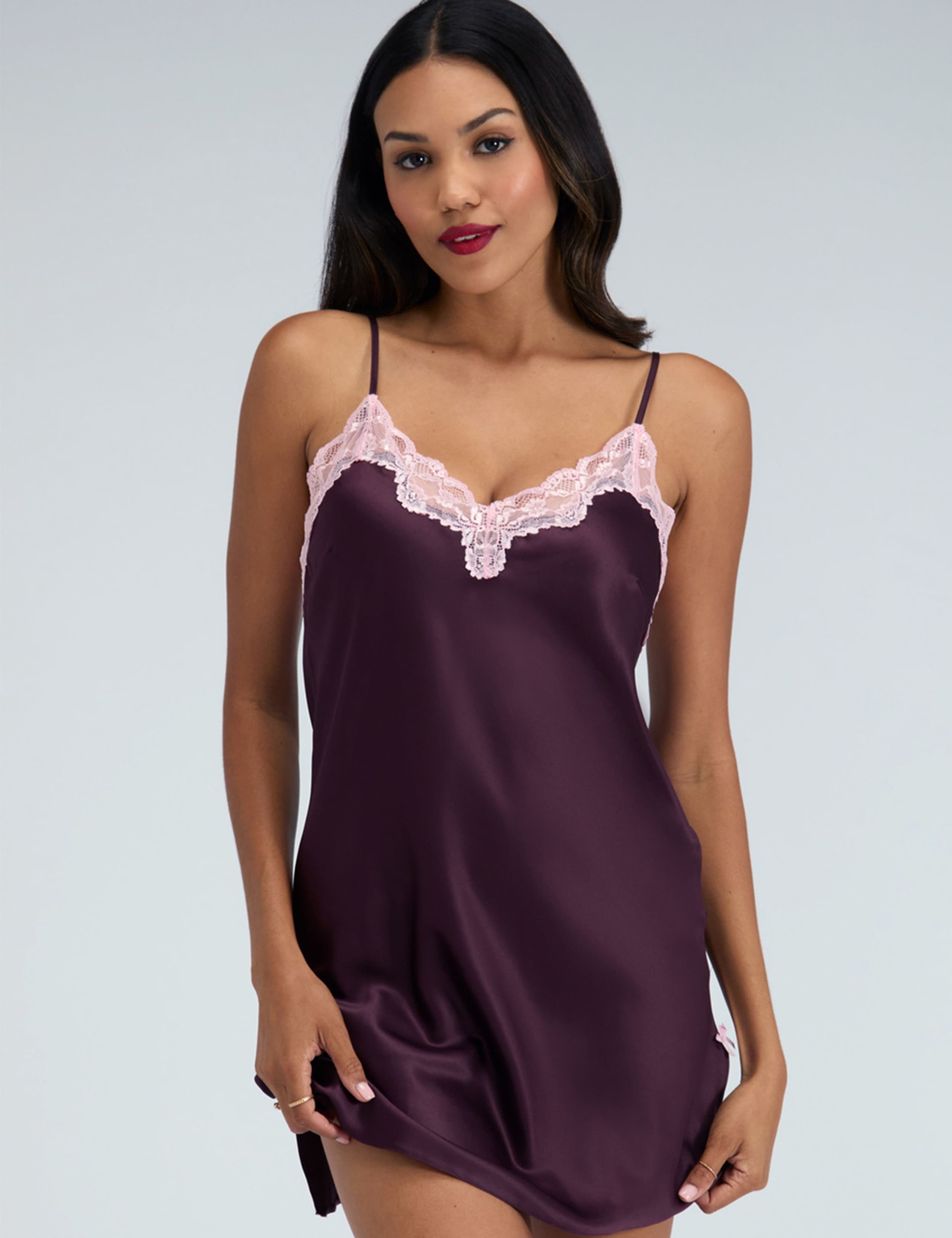Amelia Satin Strappy Lace Trim Chemise