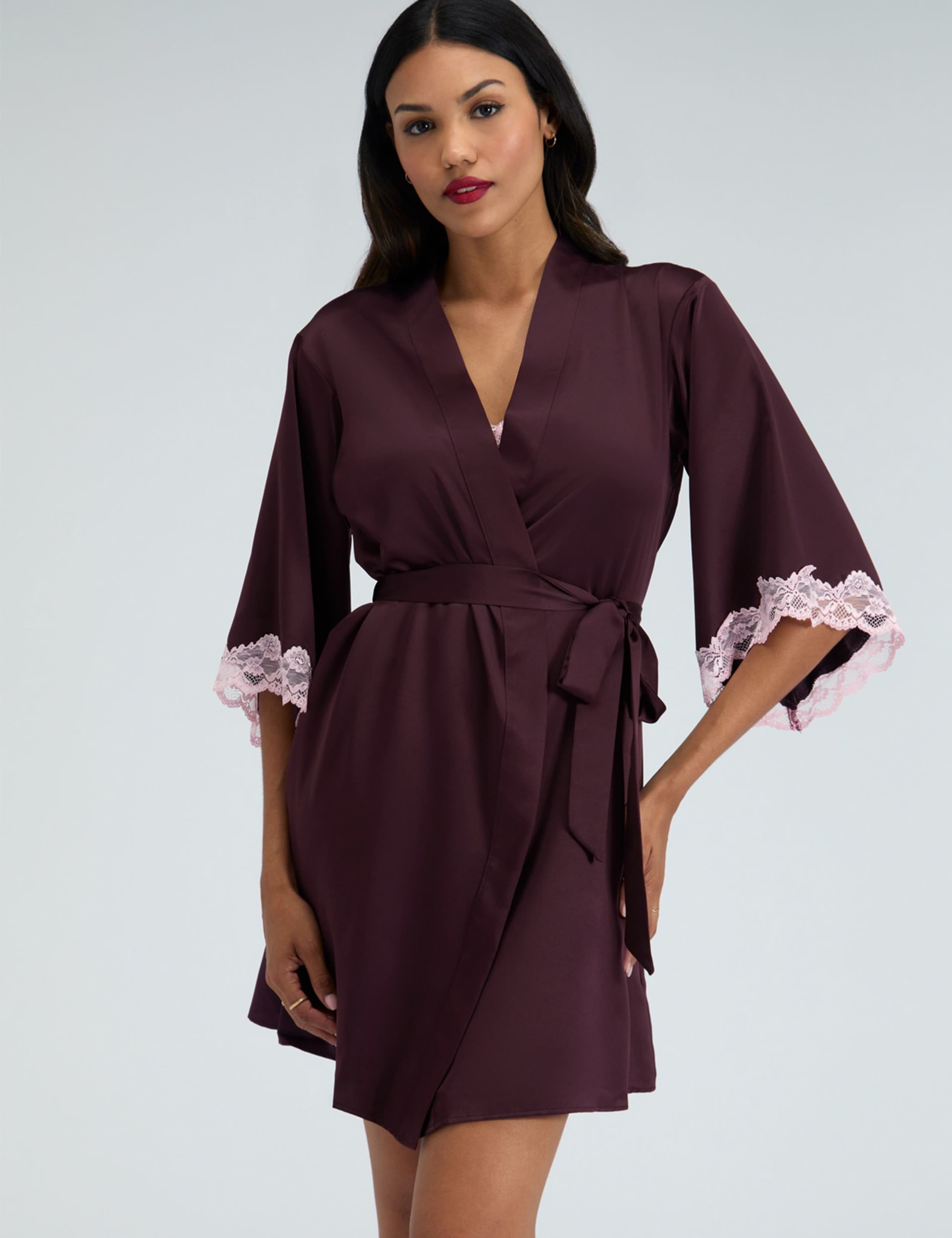Amelia Satin Lace Trim Robe