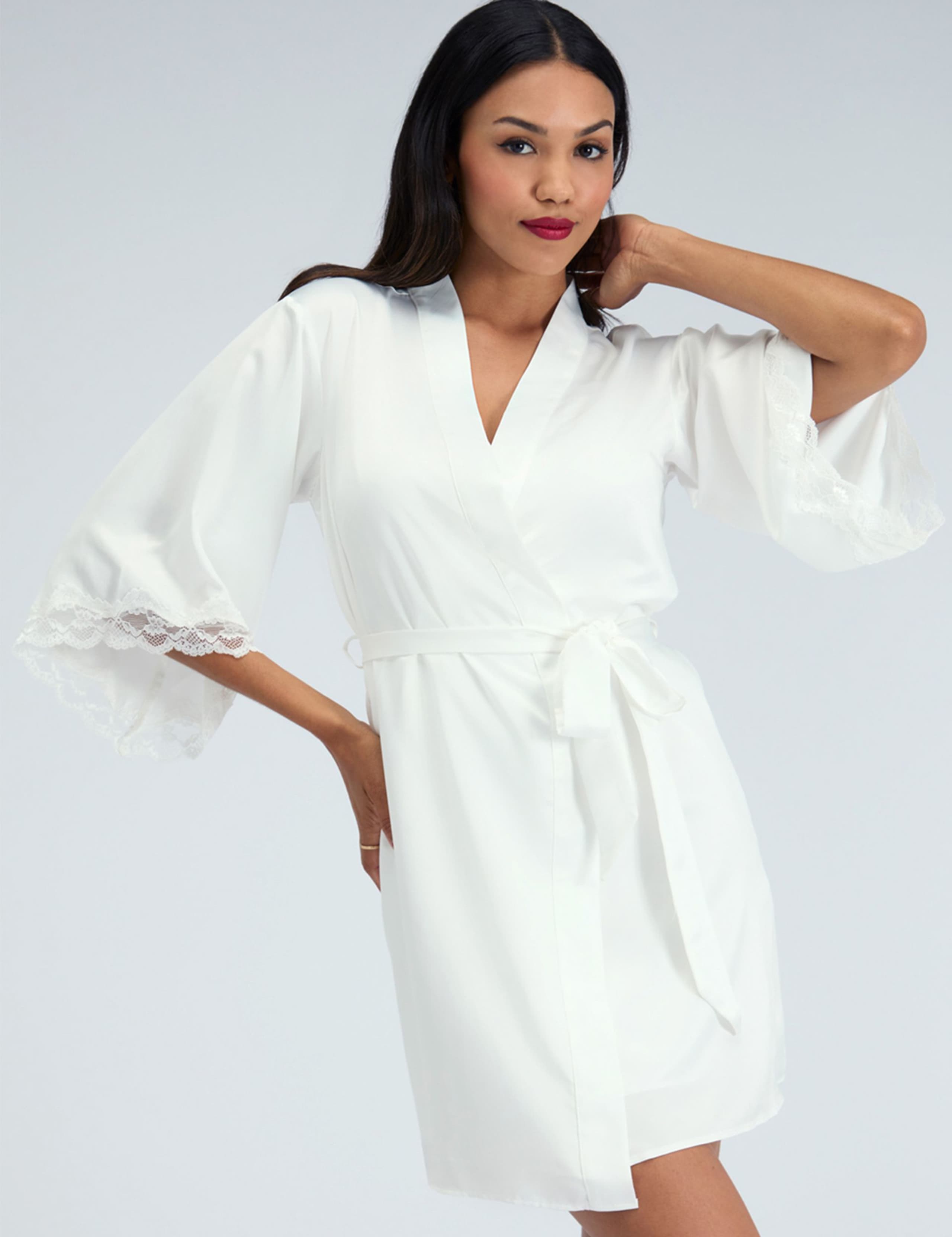 Amelia Satin Lace Trim Robe