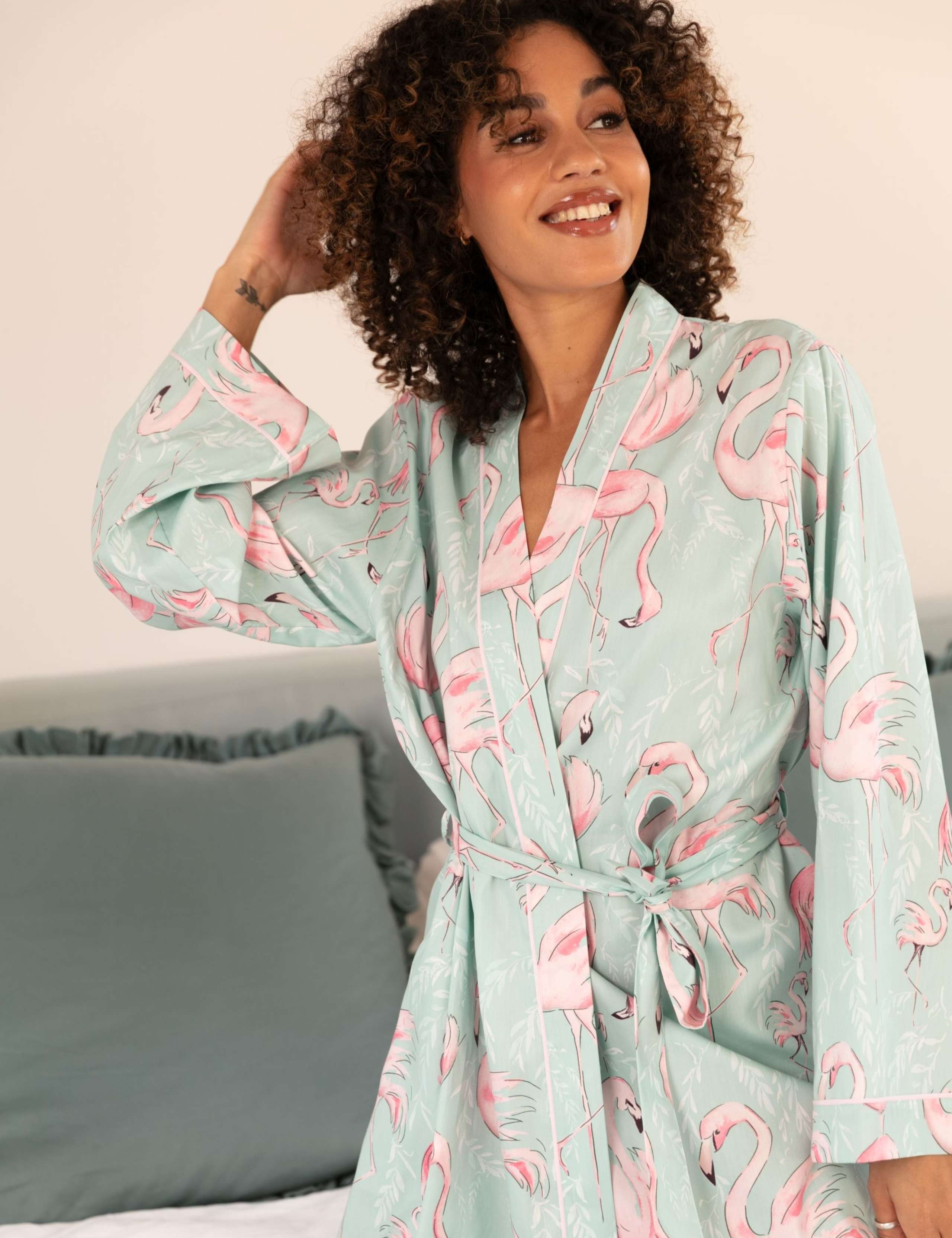 Cotton Modal Flamingo Short Dressing Gown